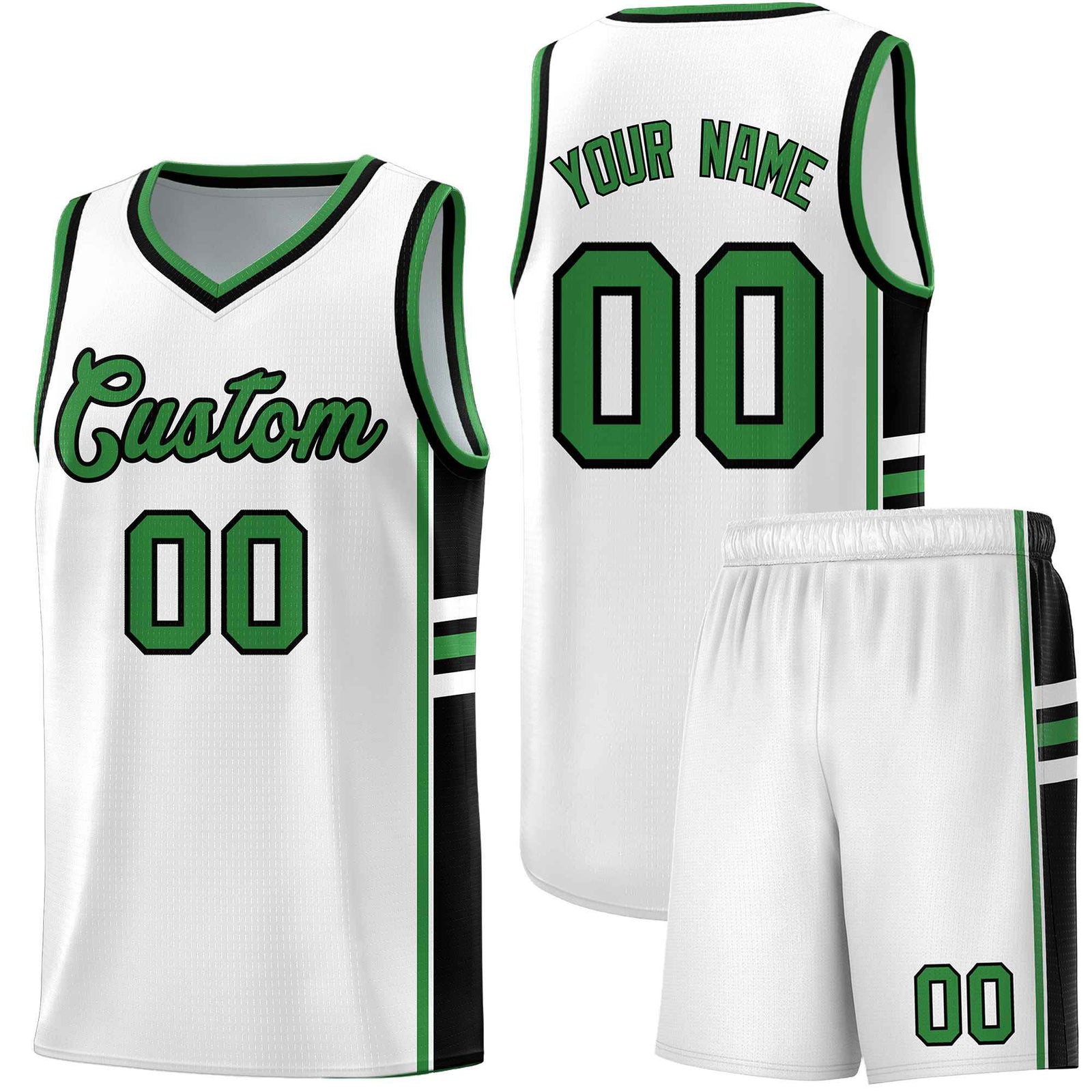 Custom Youth Basketball Jersey - White Kelly Green Two-Tone Varsity Jersey Set