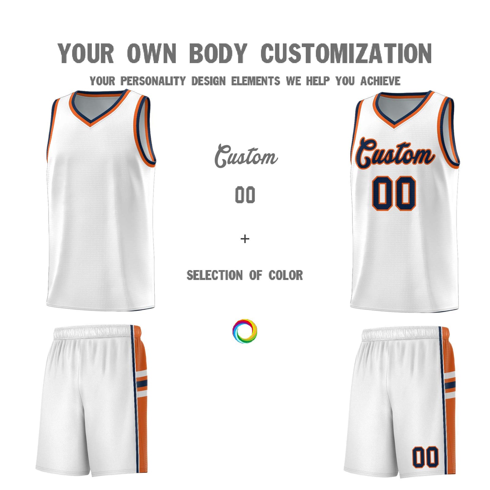 Custom Youth Basketball Jersey - White Orange Personalized Varsity Two-Tone Uniform
