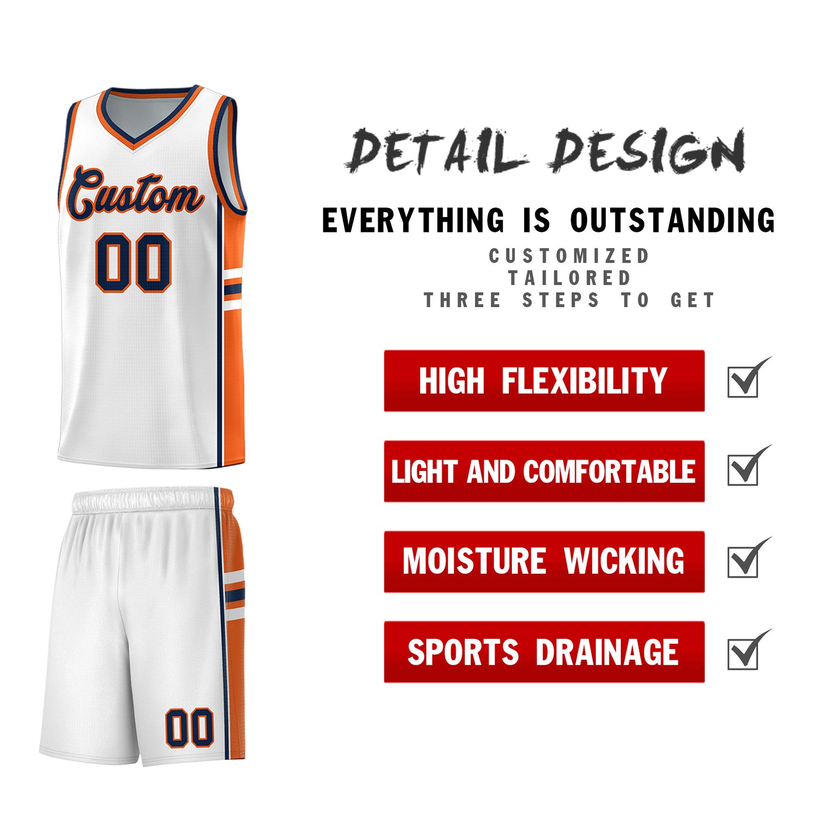 Custom Youth Basketball Jersey - White Orange Personalized Varsity Two-Tone Uniform