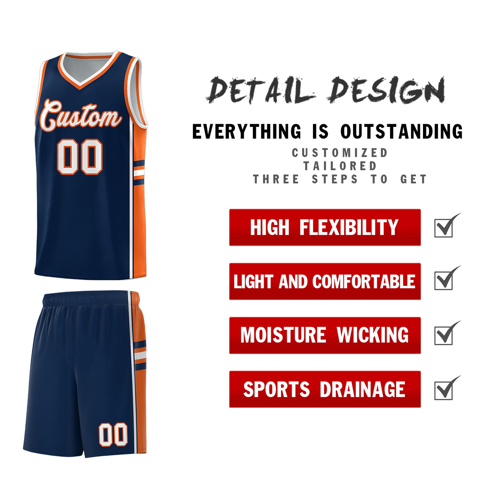 Custom Youth Basketball Jersey - Navy Orange Two-Tone Varsity Jersey Set
