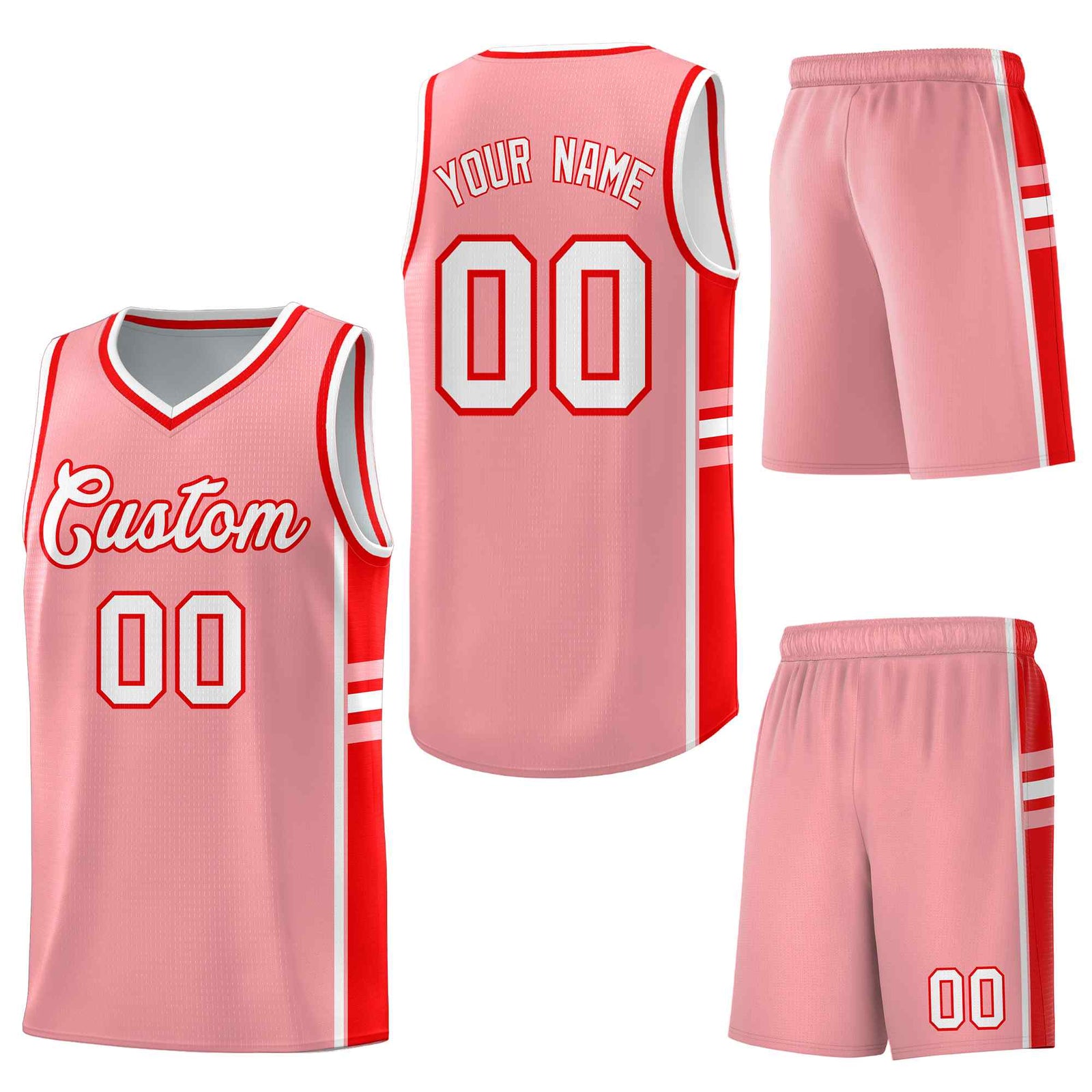 Custom Light Pink Light Red Classic Color Block Breathable Personalized Uniform Basketball Jersey
