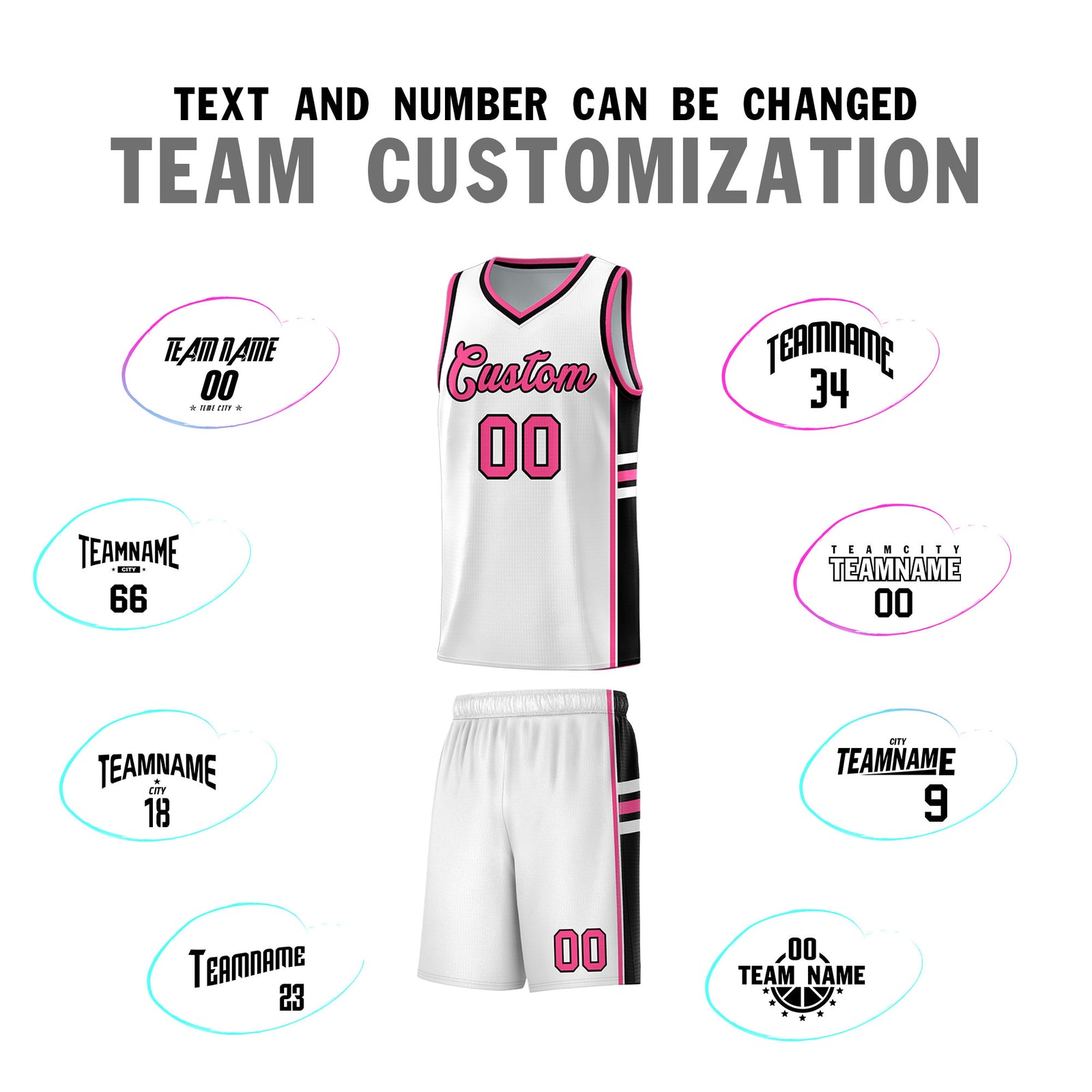 Custom Youth Basketball Jersey - White Pink Personalized Varsity Two-Tone Uniform