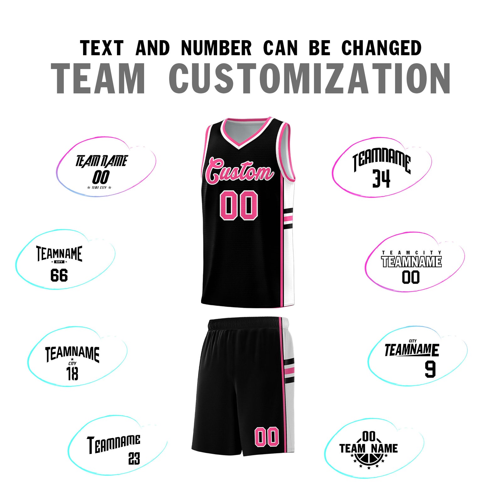 Custom Youth Basketball Jersey - Black Pink Two-Tone Classic Varsity Uniform