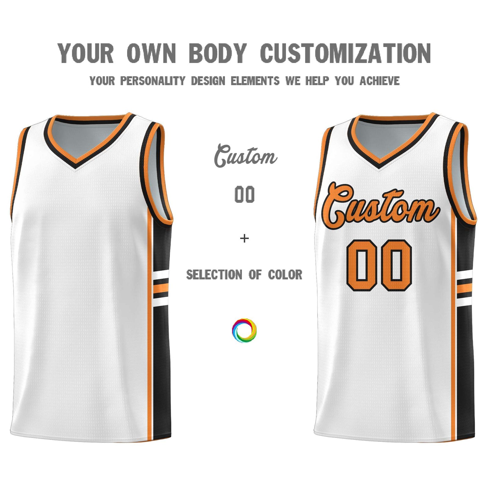 Custom Youth Basketball Jersey - White Gold Orange Personalized Varsity Two-Tone Uniform