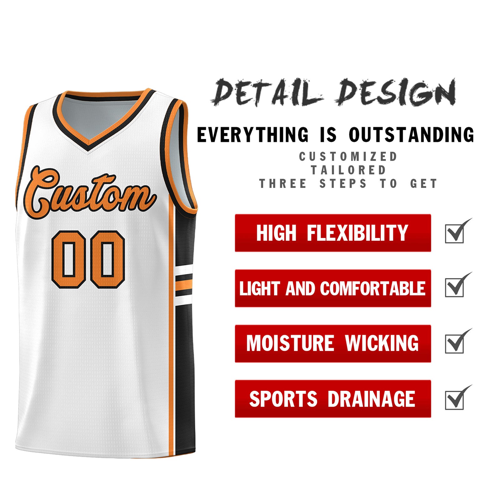 Custom Youth Basketball Jersey - White Gold Orange Personalized Varsity Two-Tone Uniform