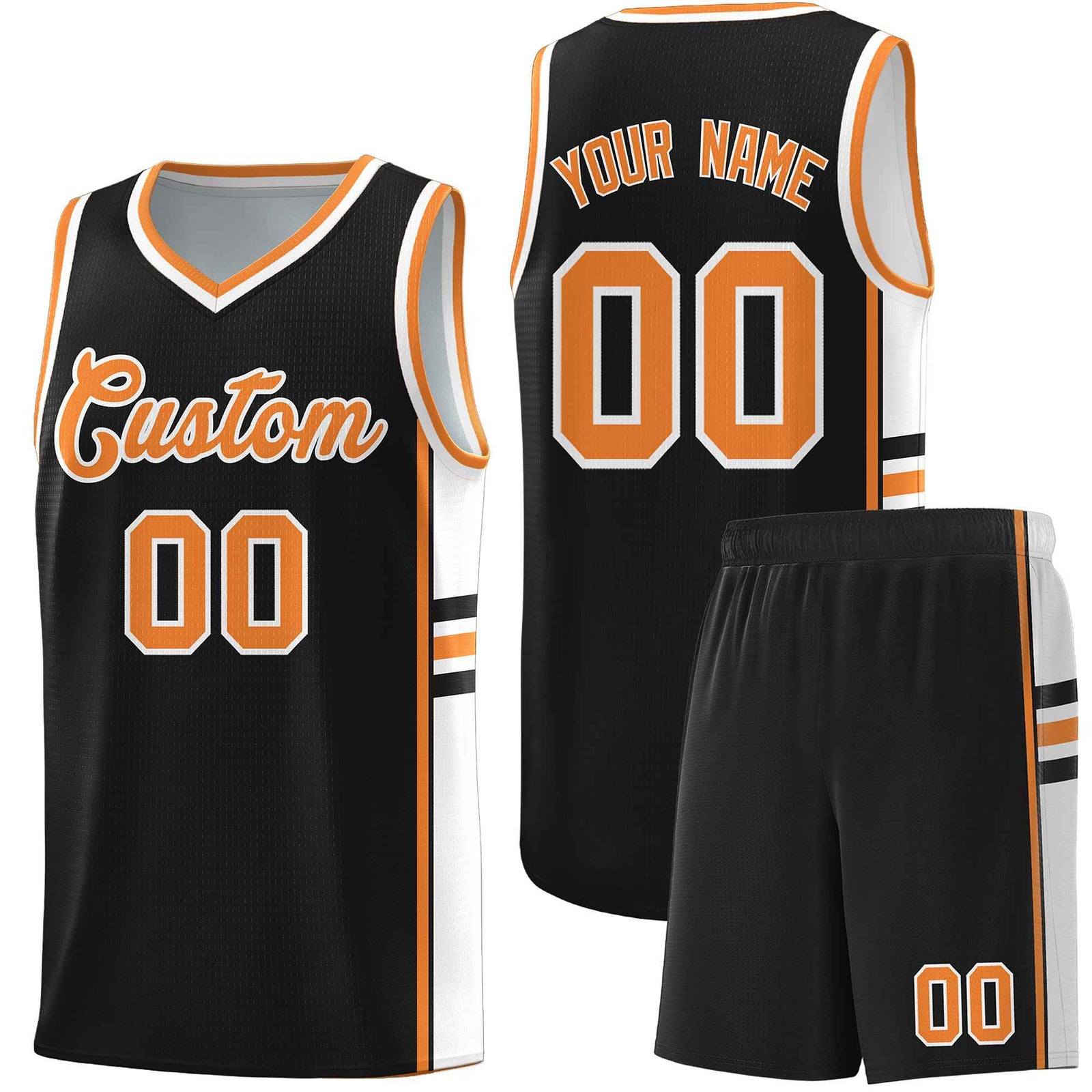 Custom Youth Basketball Jersey - Black Gold Orange Two-Tone Classic Varsity Uniform
