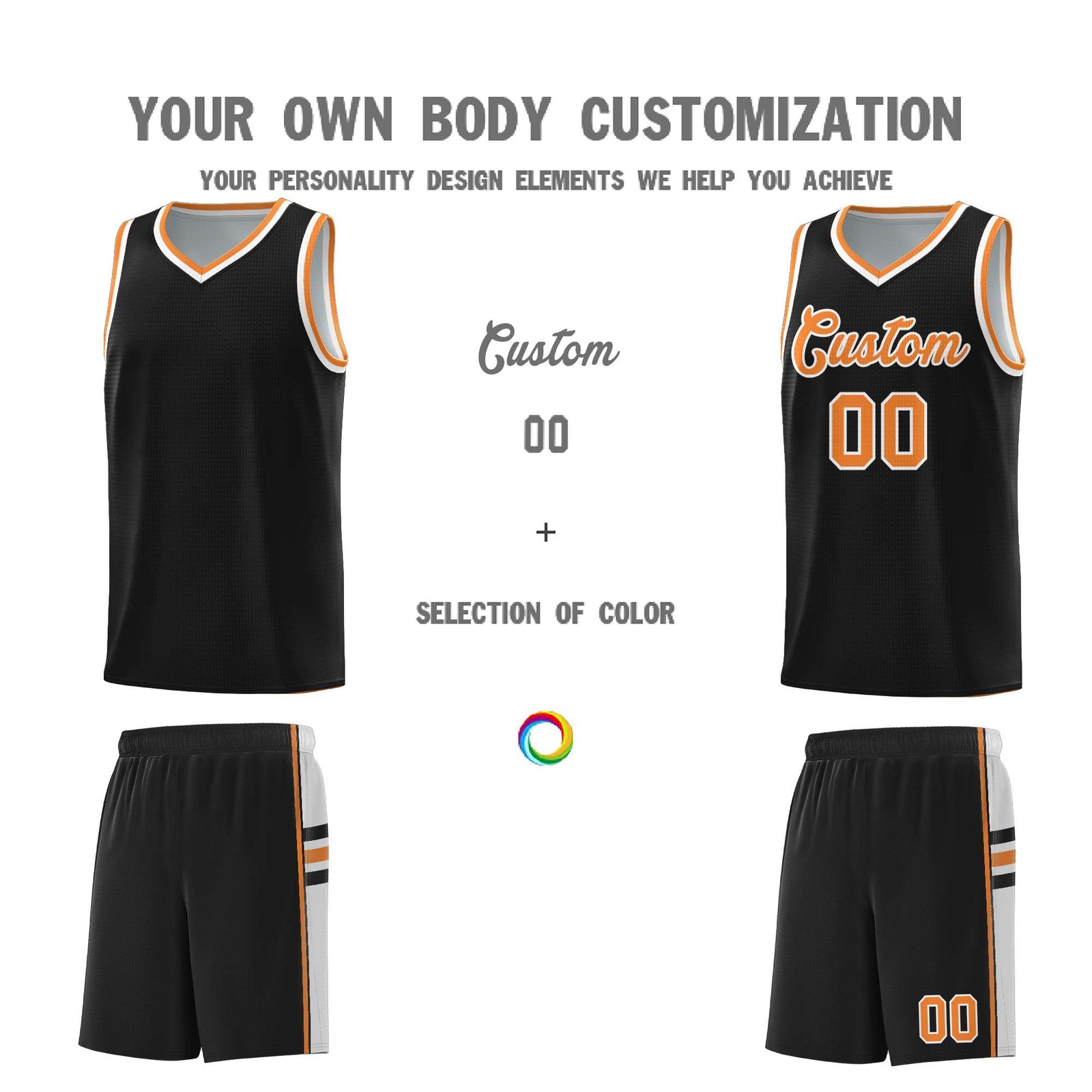 Custom Youth Basketball Jersey - Black Gold Orange Two-Tone Classic Varsity Uniform