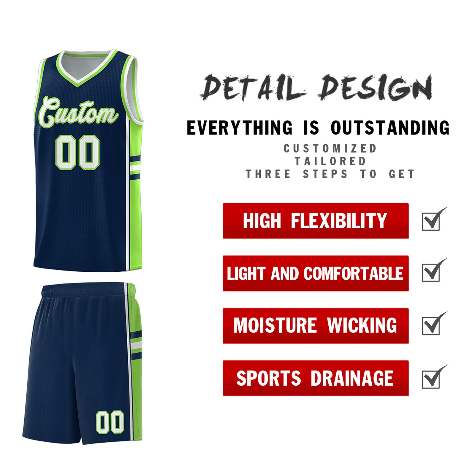 Custom Youth Basketball Jersey - Navy Fluorescent Green Two-Tone Varsity Jersey Set