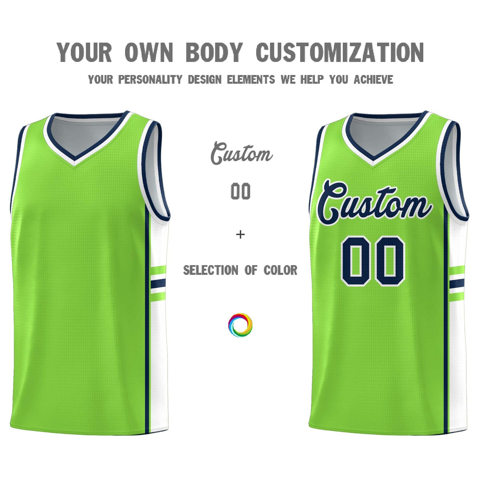 Custom Youth Basketball Jersey - Fluorescent Green White Two-Tone Classic Varsity Uniform