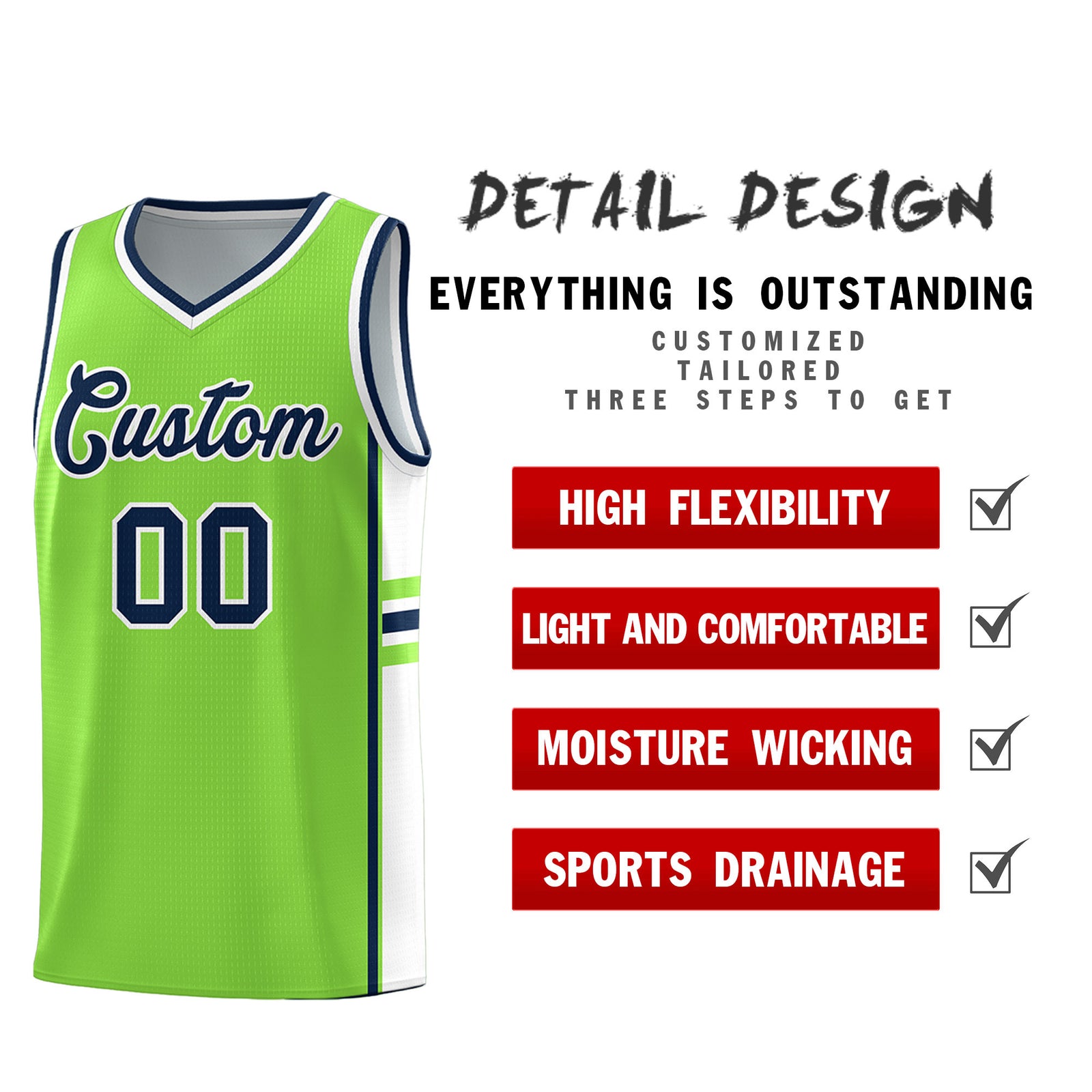 Custom Youth Basketball Jersey - Fluorescent Green White Two-Tone Classic Varsity Uniform