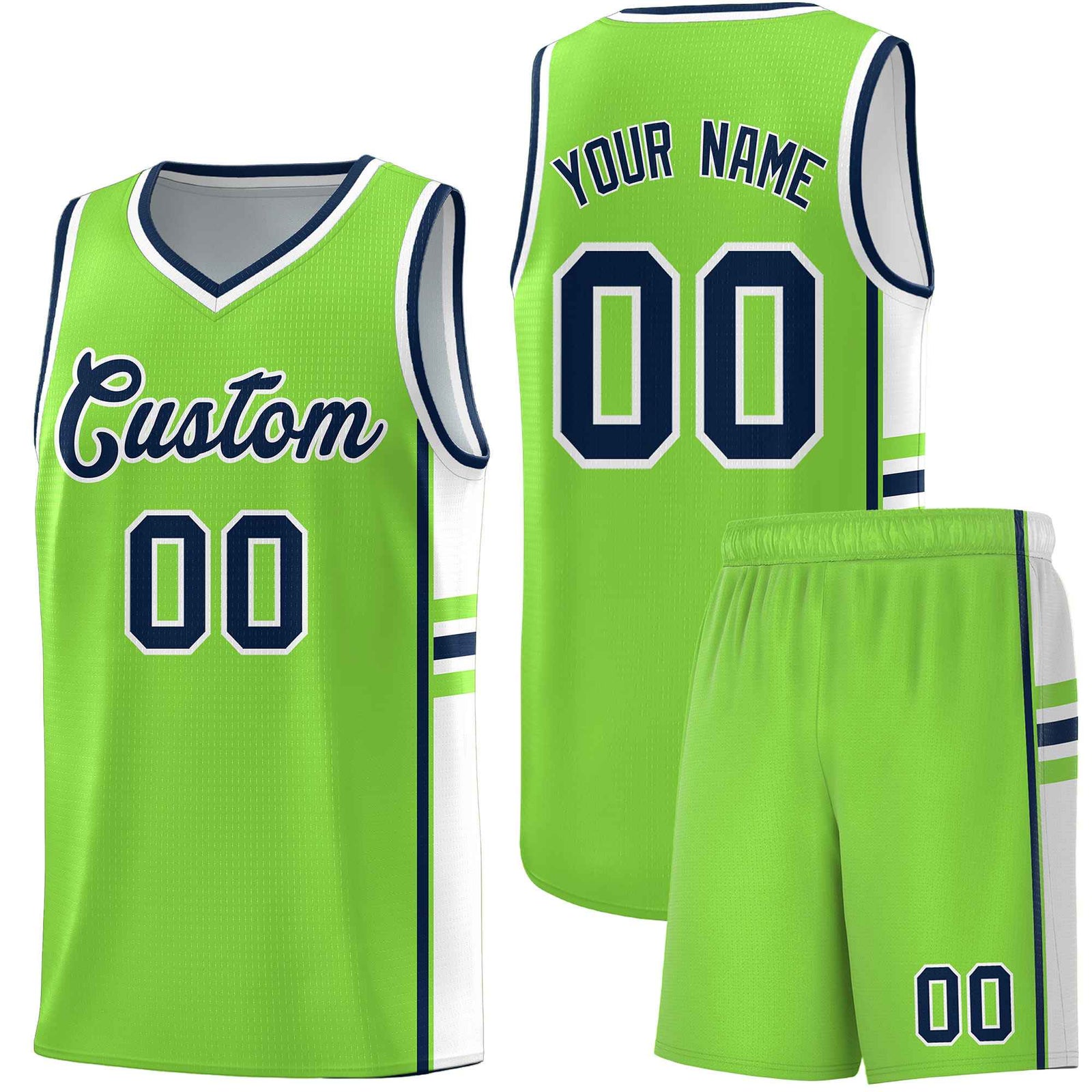 Custom Youth Basketball Jersey - Fluorescent Green White Two-Tone Classic Varsity Uniform