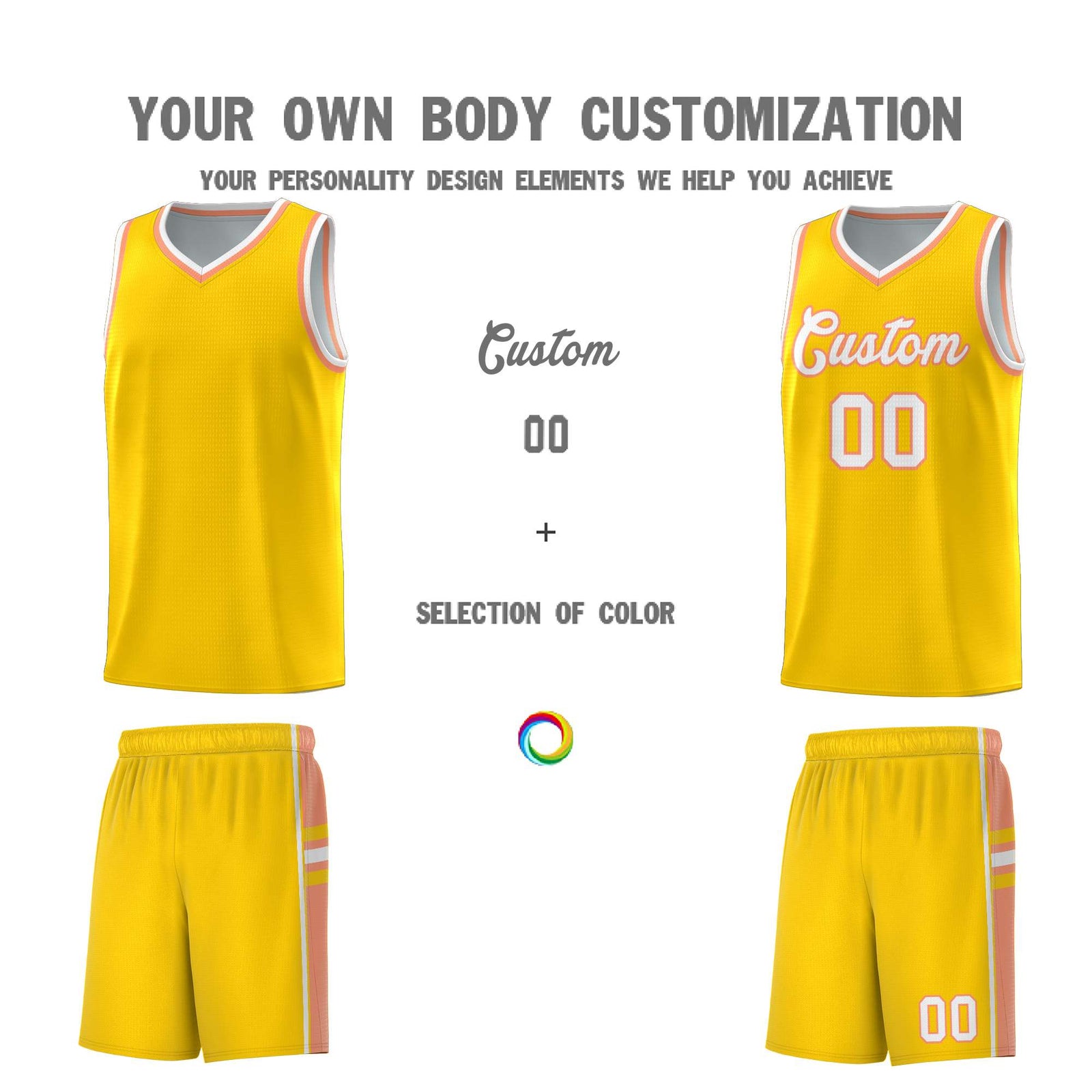 Custom Youth Basketball Jersey - Gold Light Orange Personalized Varsity Two-Tone Uniform