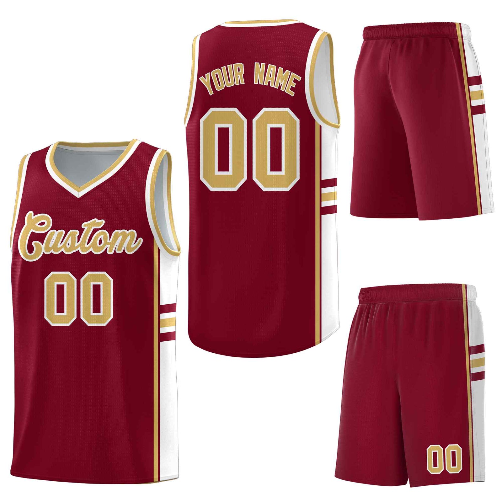 Custom Crimson Old Gold Classic Color Block Breathable Personalized Uniform Basketball Jersey