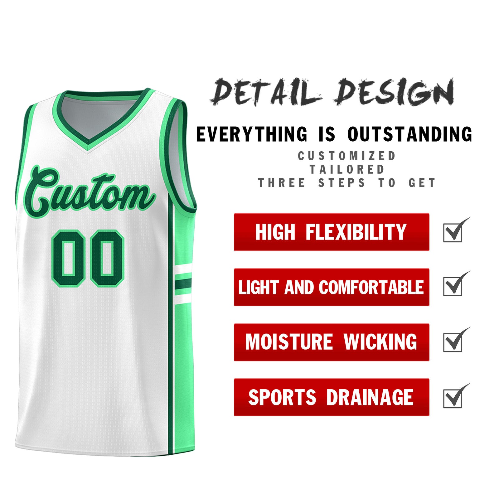 Custom Youth Basketball Jersey - White Green Two-Tone Varsity Jersey Set