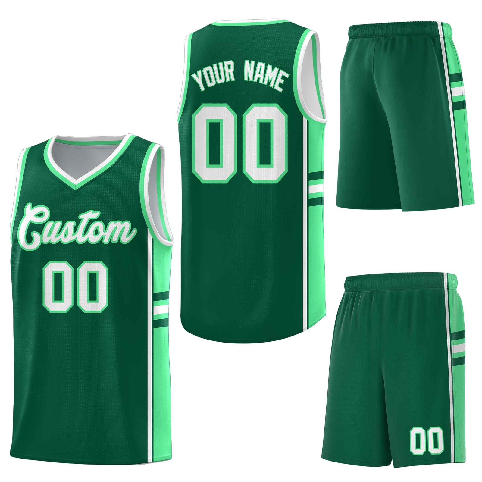 Custom Kelly Green Green Classic Color Block Wrinkle-Resistant Personalized Uniform Basketball Jersey