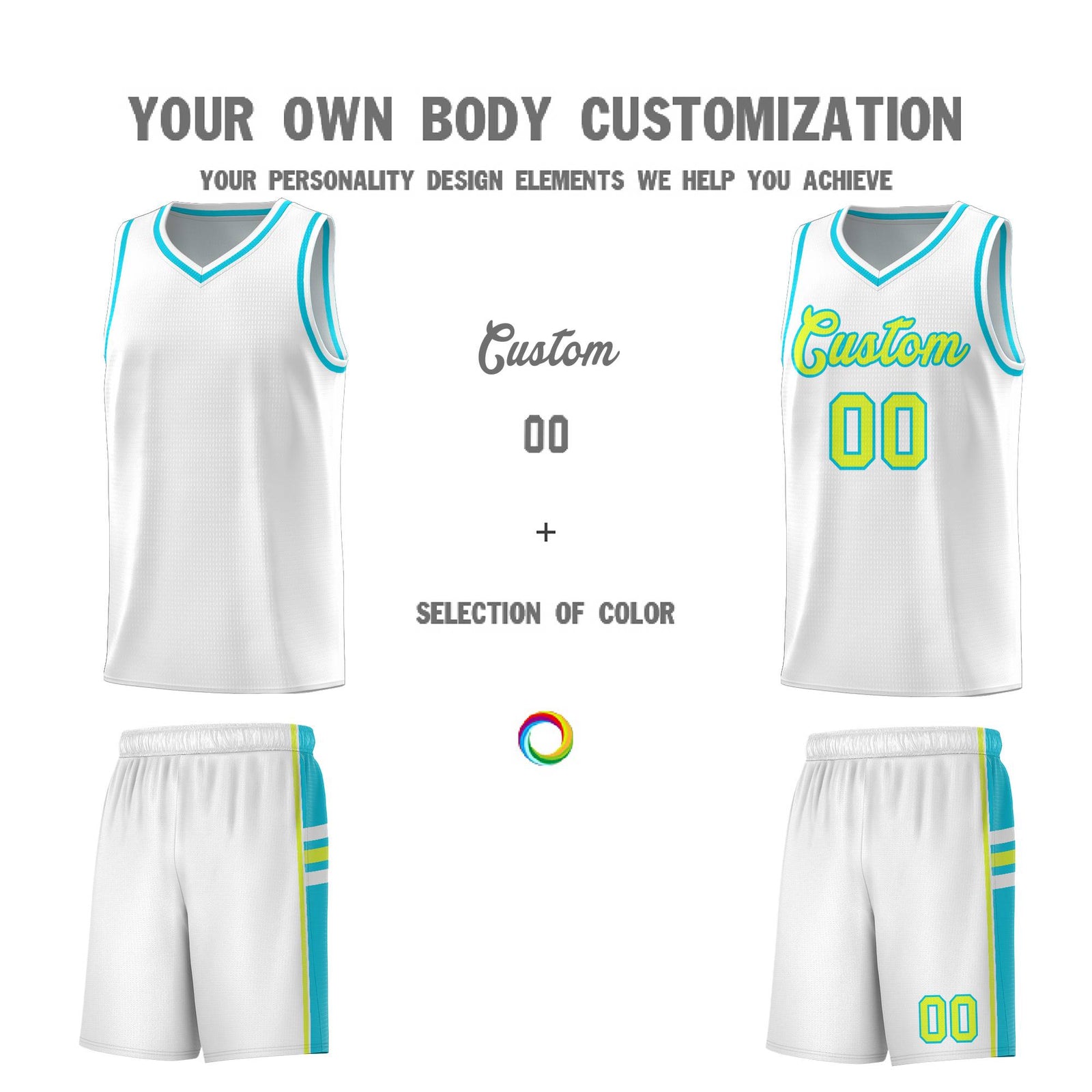Custom Youth Basketball Jersey - White Sky Blue Two-Tone Varsity Jersey Set