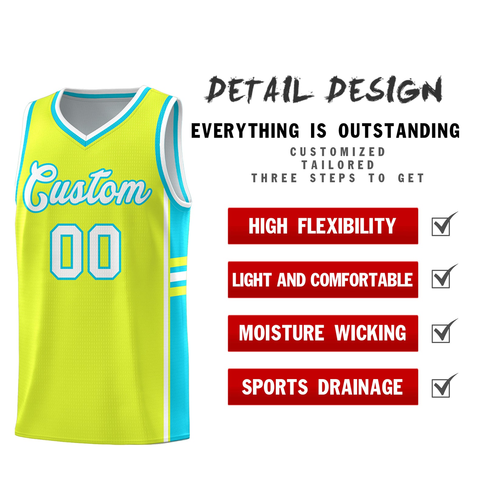 Custom Youth Basketball Jersey - Fluorescent Green Sky Blue Two-Tone Classic Varsity Uniform