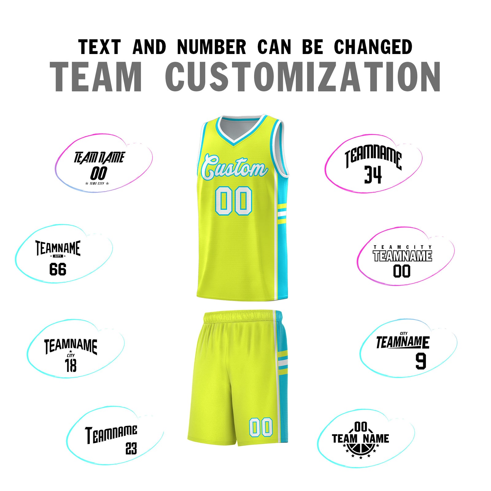 Custom Youth Basketball Jersey - Fluorescent Green Sky Blue Two-Tone Classic Varsity Uniform
