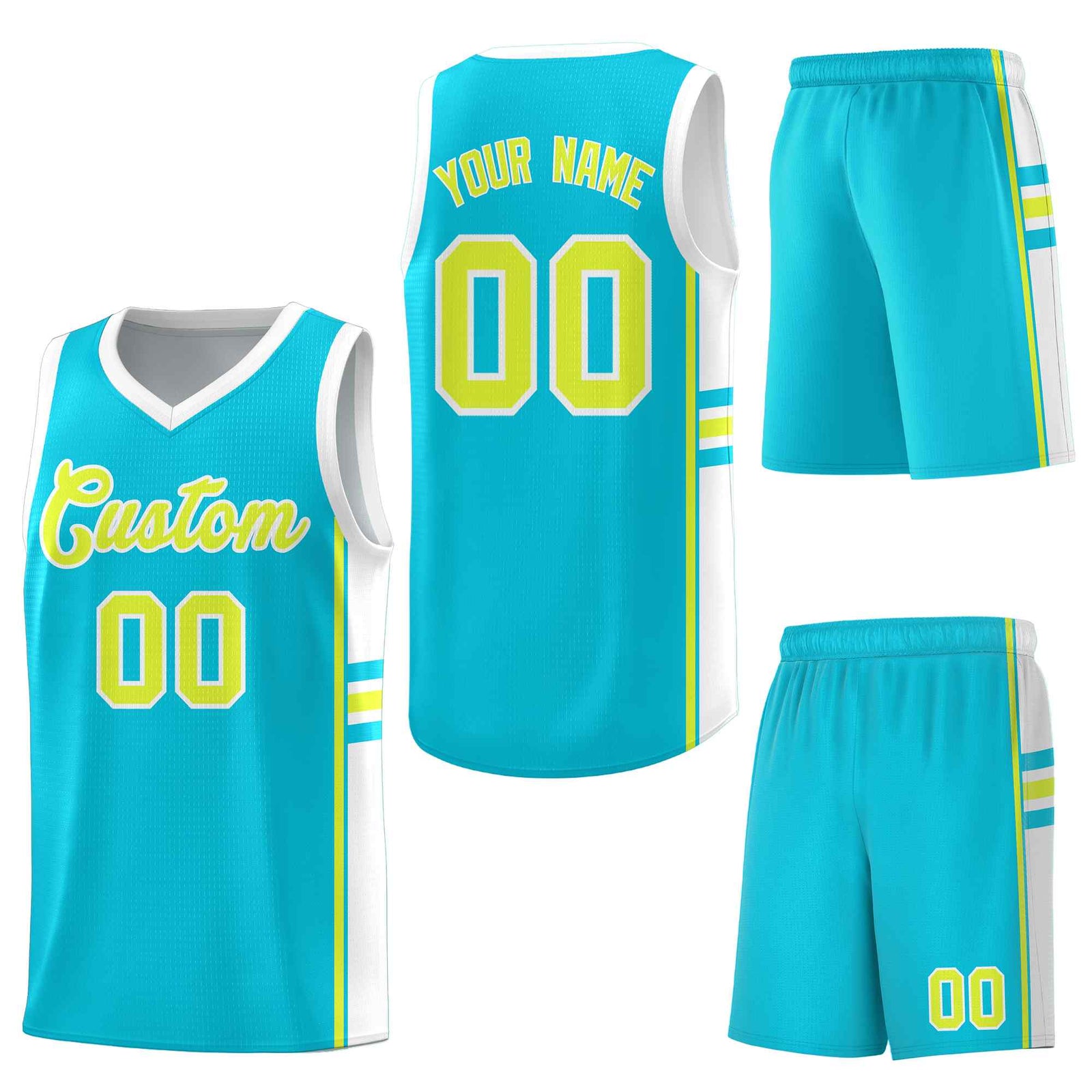 Custom Sky Blue White Classic Color Block Quick-Drying Varsity Uniform Basketball Jersey
