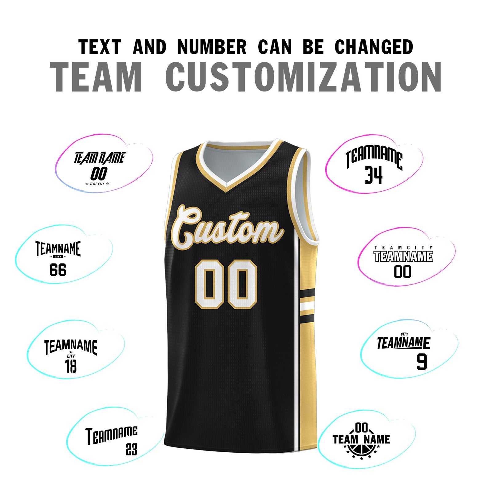 Custom Youth Basketball Jersey - Black Old Gold Two-Tone Classic Varsity Uniform