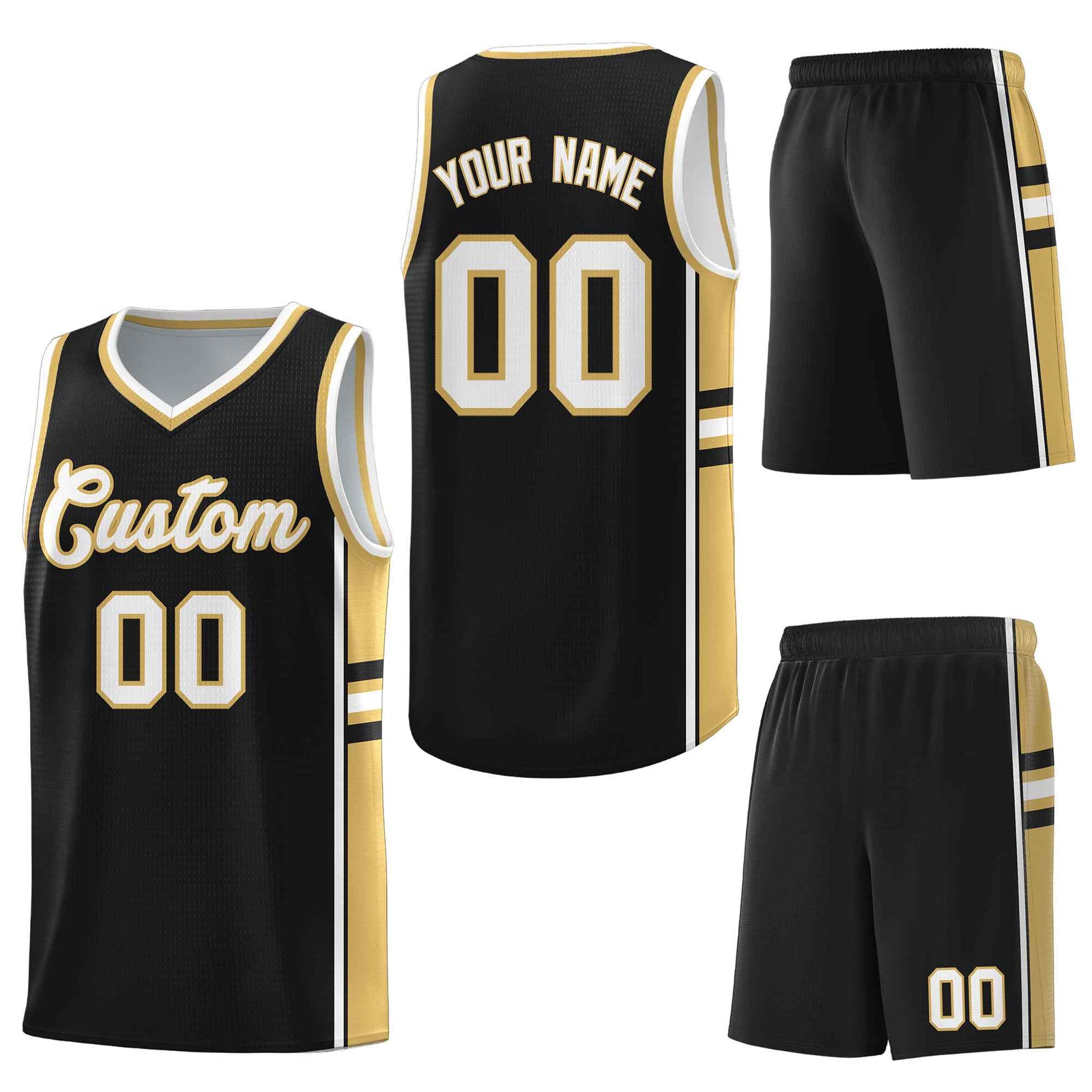 Custom Black Old Gold Classic Color Block Lightweight Personalized Uniform Basketball Jersey