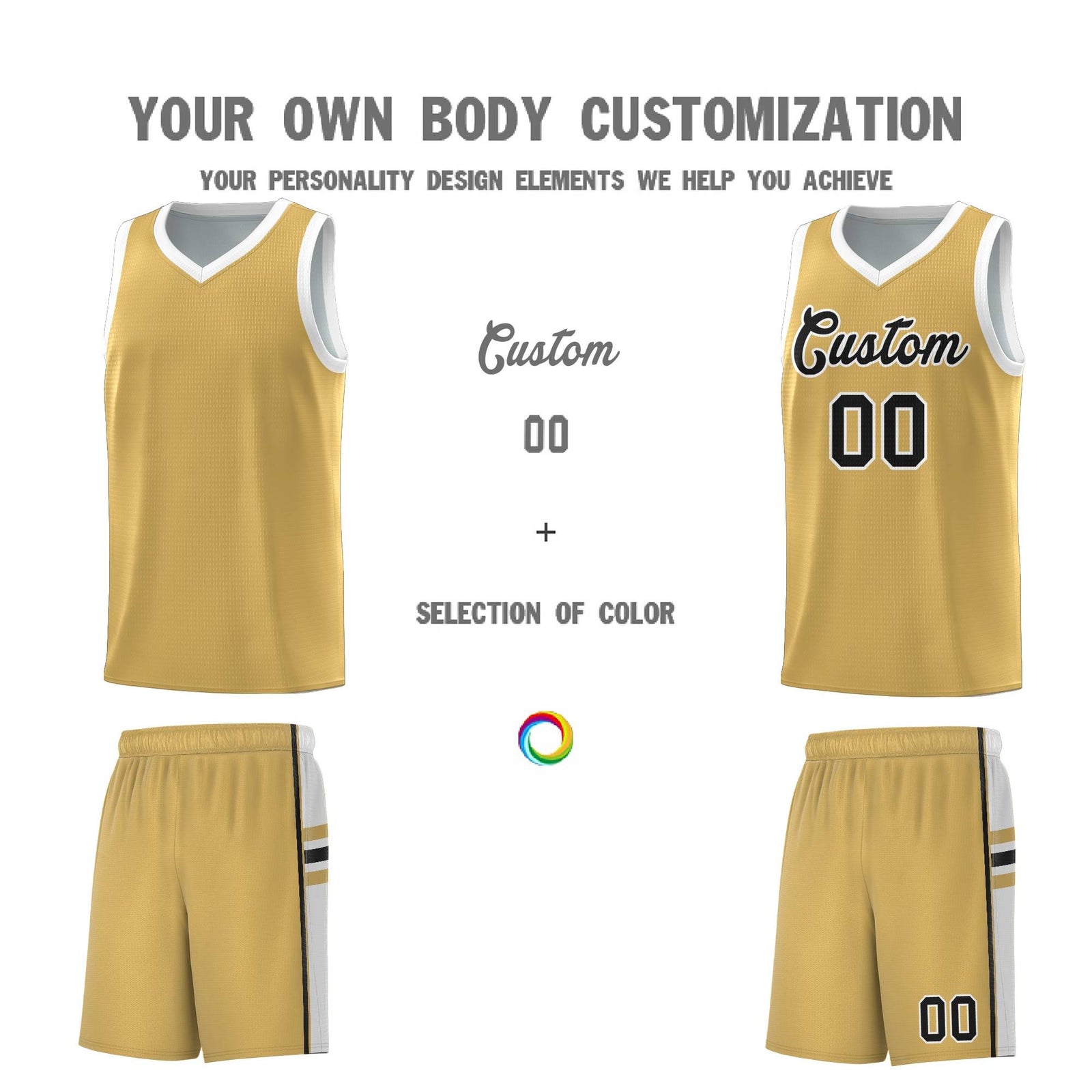 Custom Youth Basketball Jersey - Old Gold White Personalized Varsity Two-Tone Uniform