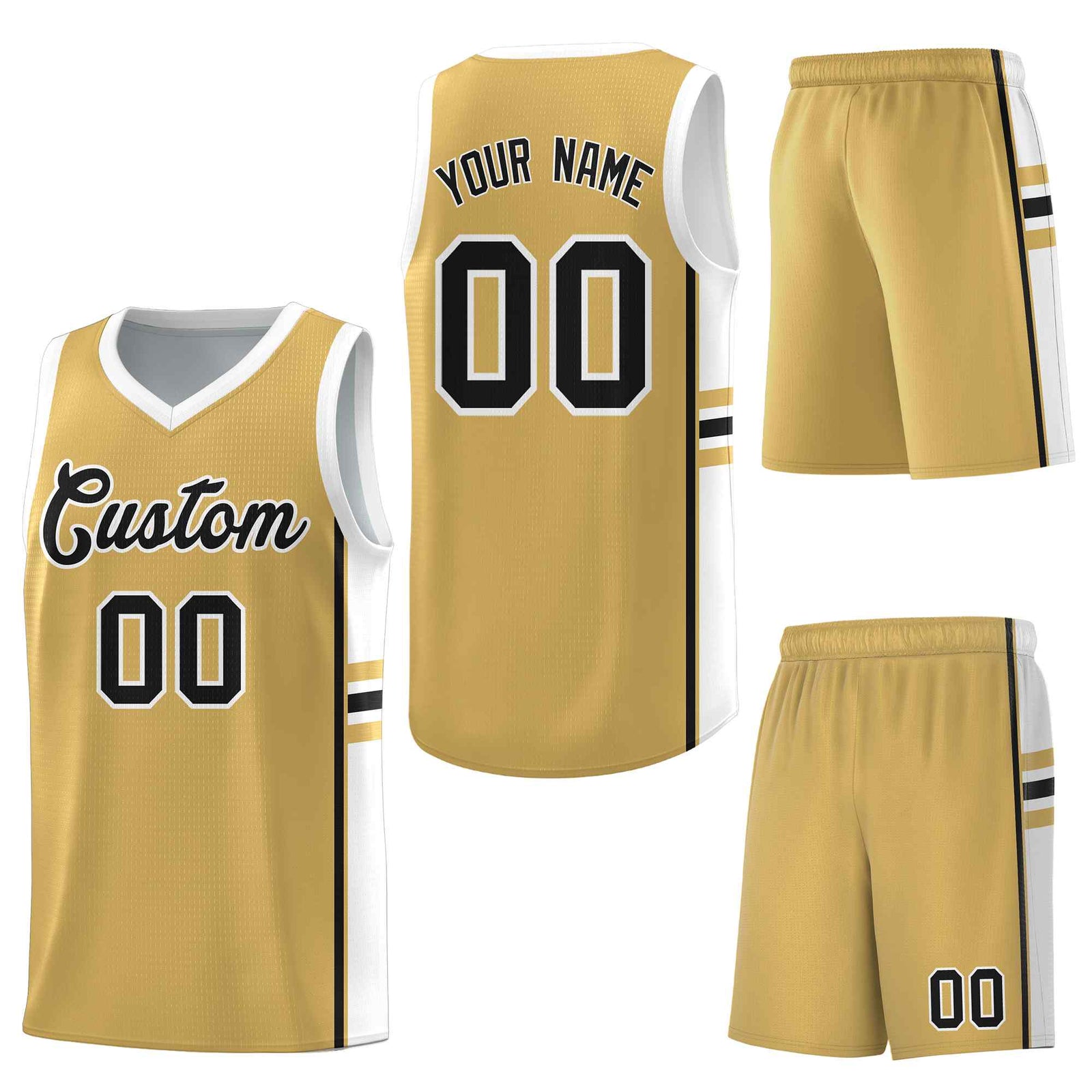 Custom Old Gold White Classic Color Block Wrinkle-Resistant Varsity Uniform Basketball Jersey