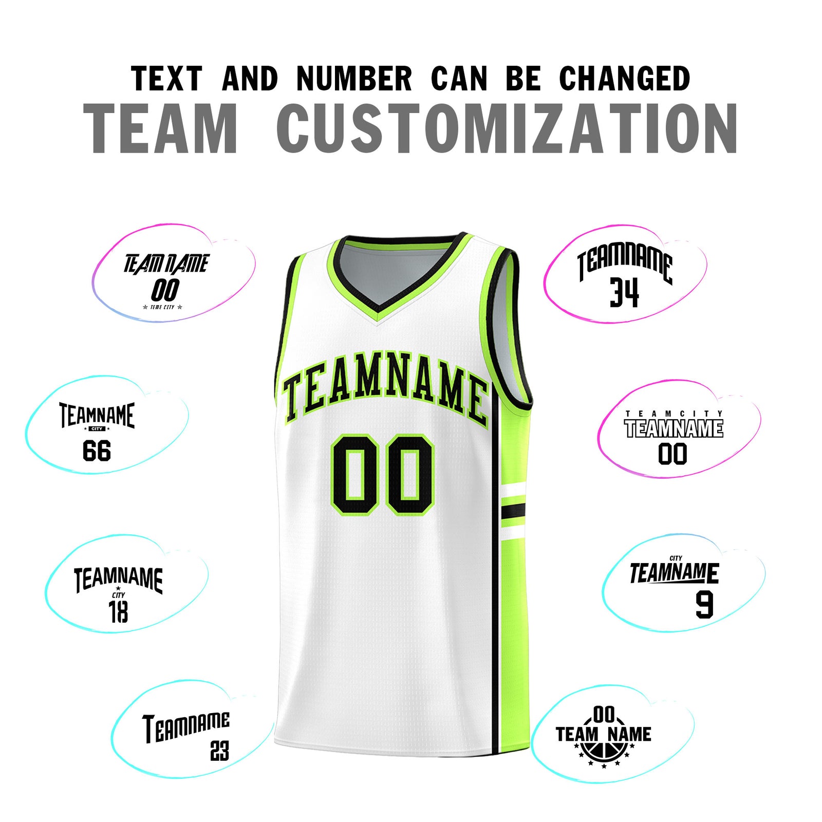 Custom Youth Basketball Jersey - White Fluorescent Green Two-Tone Varsity Jersey Set