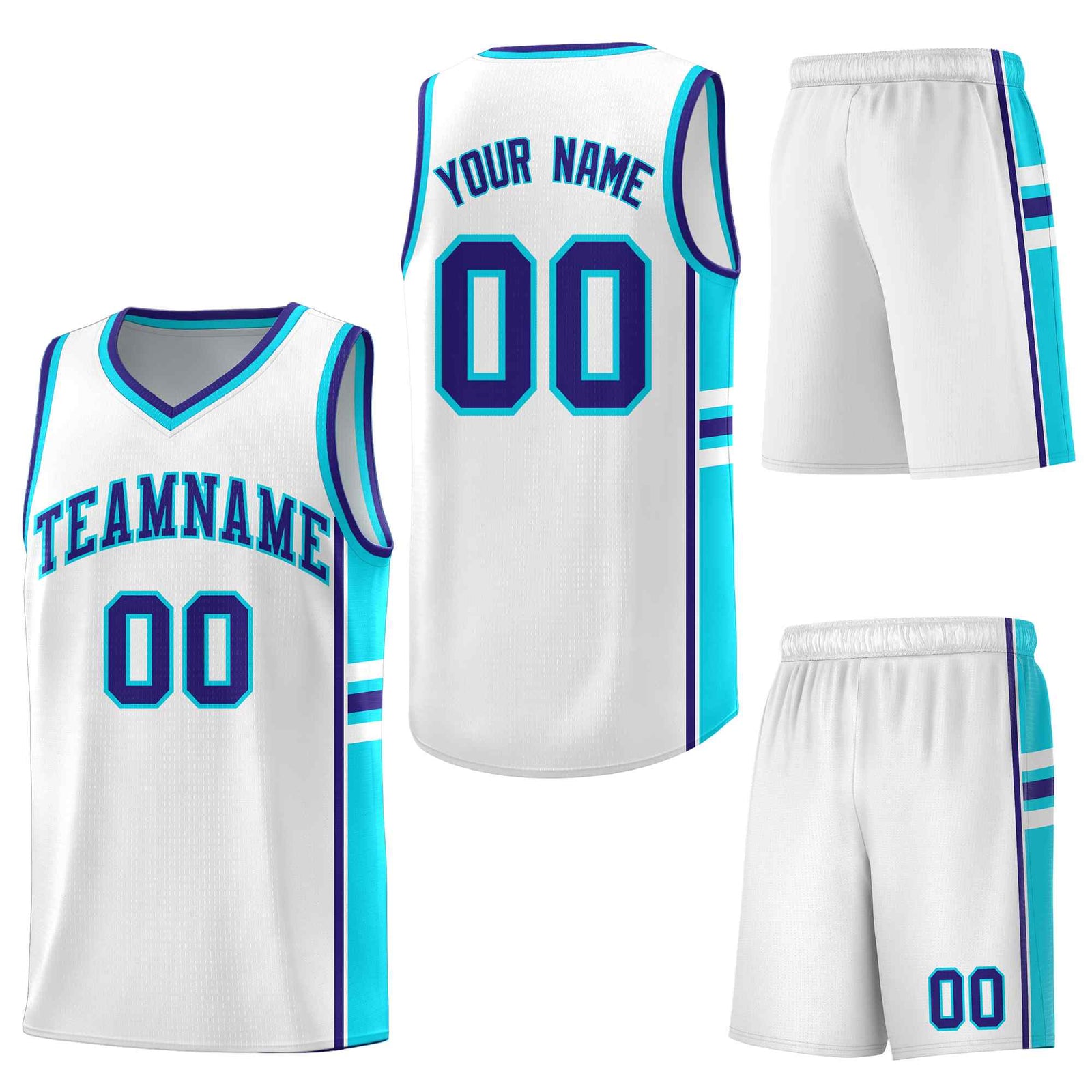 Custom White Royal Classic Color Block Quick-Drying Personalized Uniform Basketball Jersey