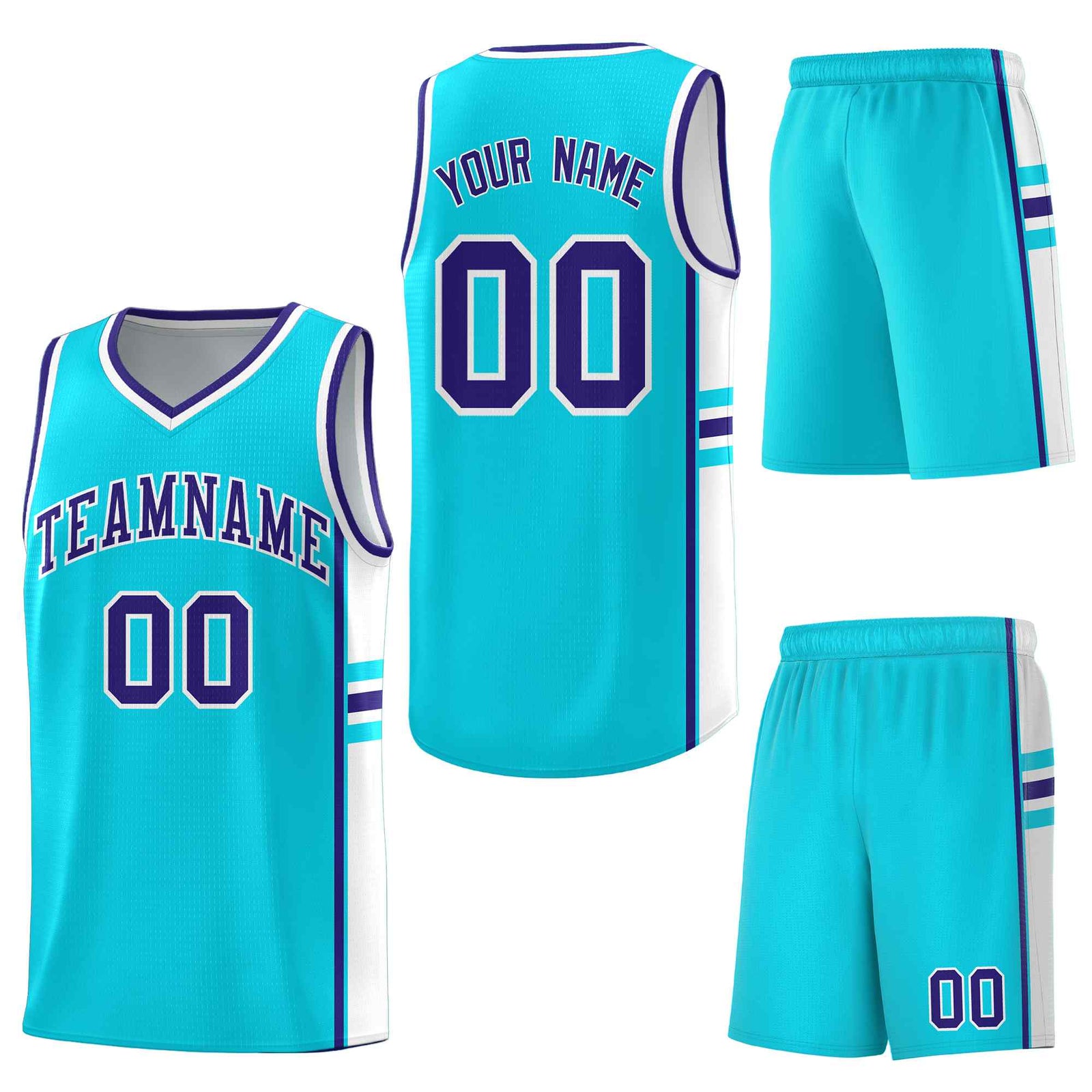 Custom Sky Blue White Classic Color Block Wrinkle-Resistant Personalized Uniform Basketball Jersey