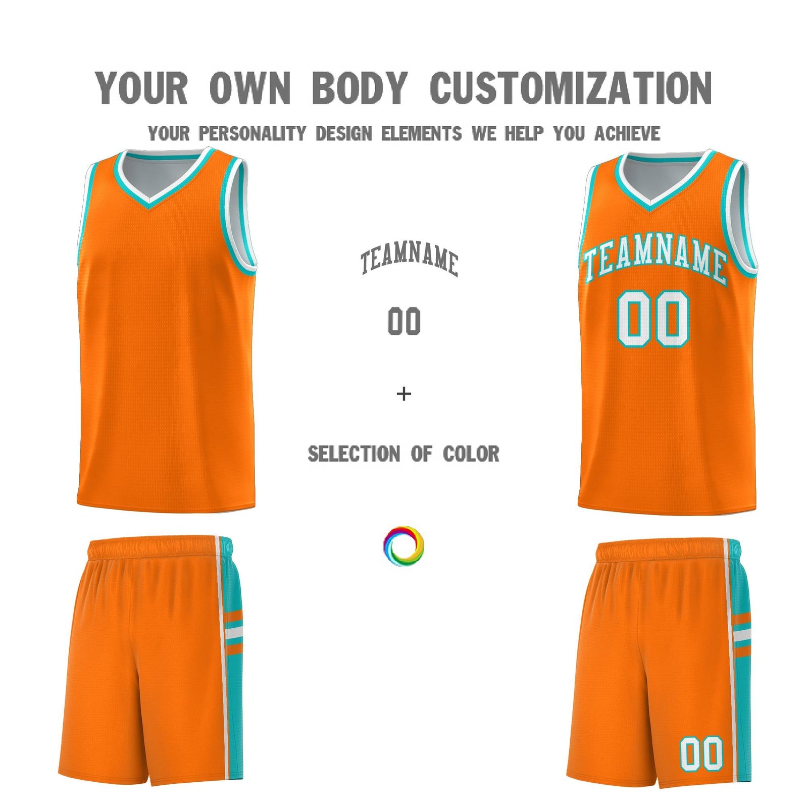 Custom Youth Basketball Jersey - Orange Aqua Two-Tone Varsity Jersey Set