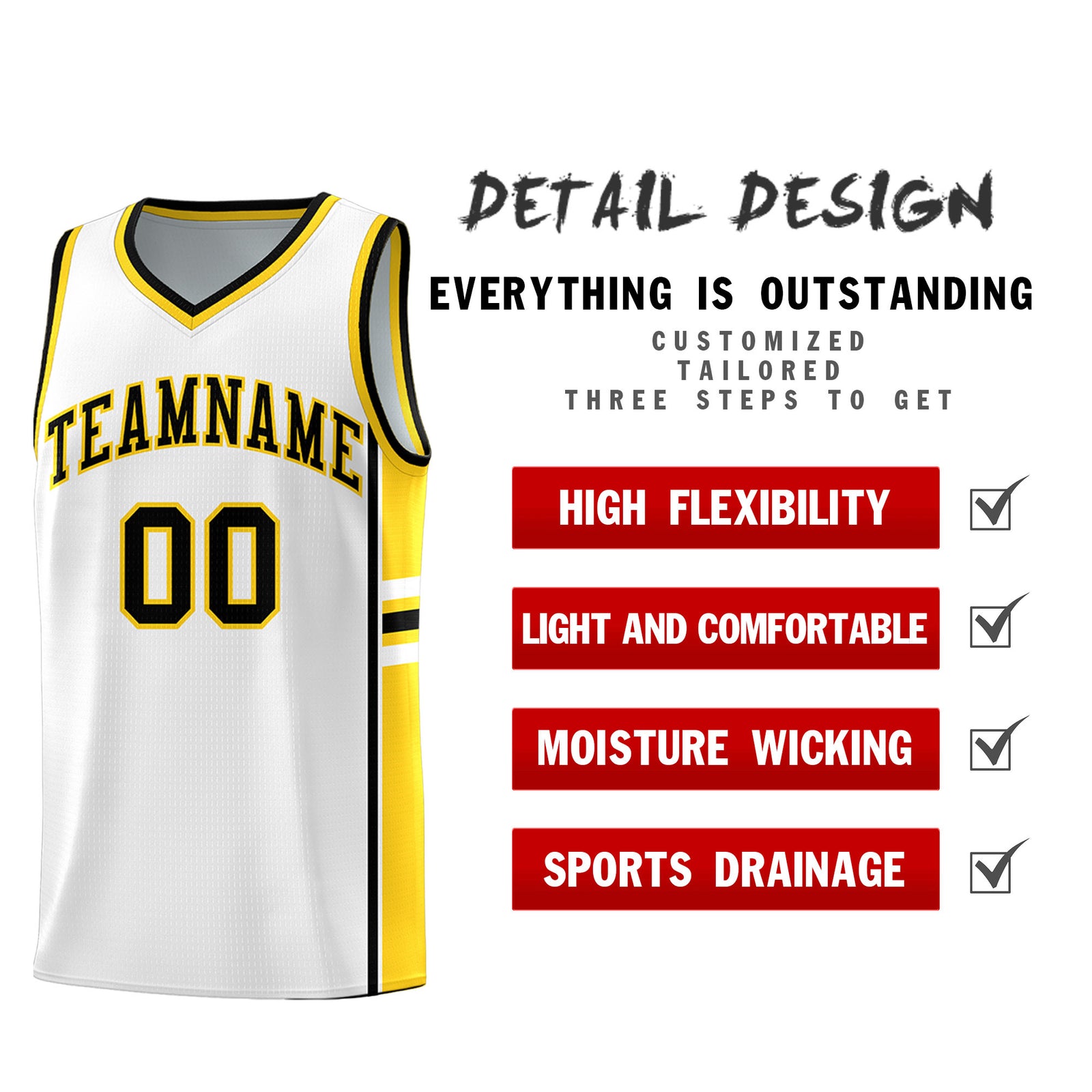 Custom Youth Basketball Jersey - White Gold Personalized Varsity Two-Tone Uniform