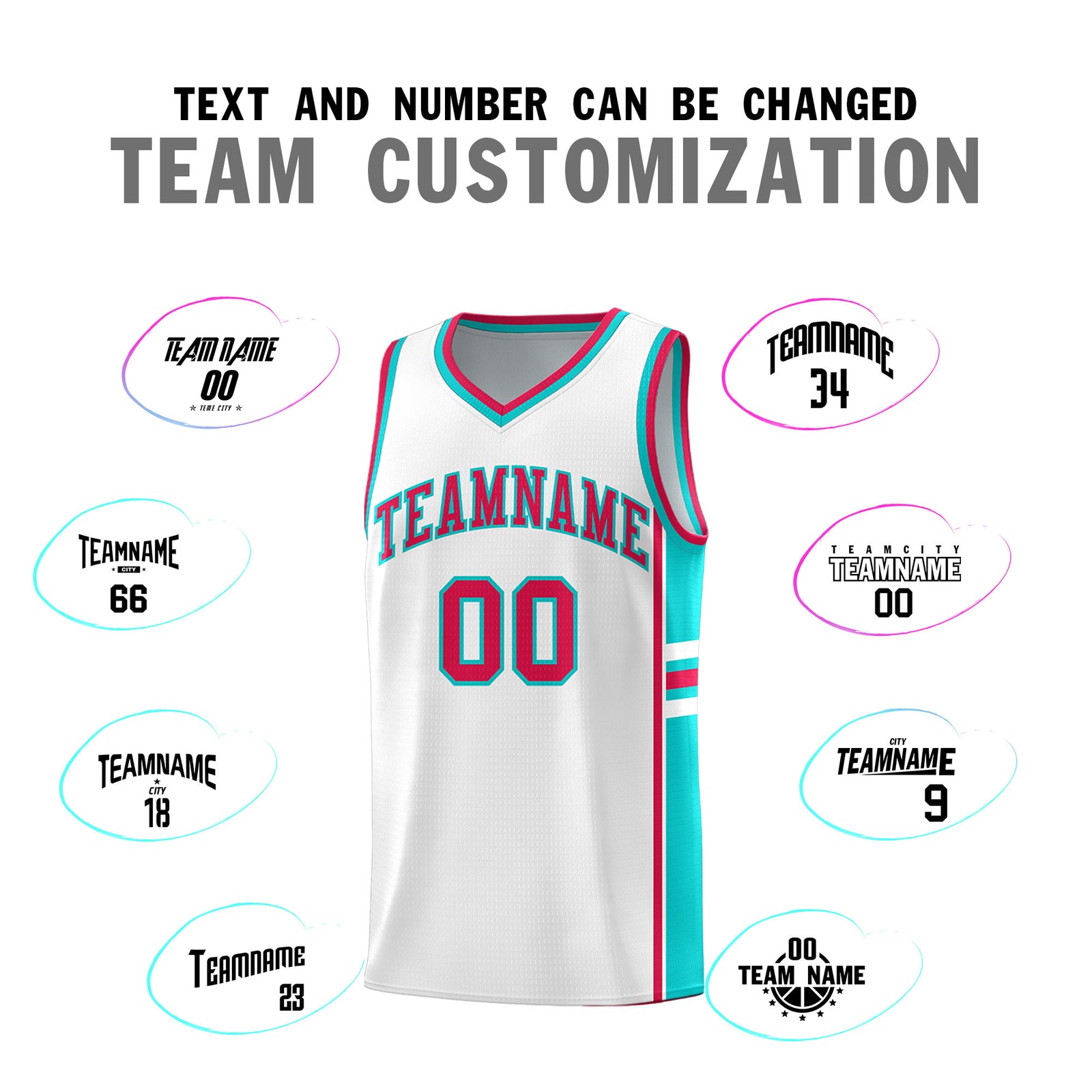 Custom Youth Basketball Jersey - White Aqua Personalized Varsity Two-Tone Uniform