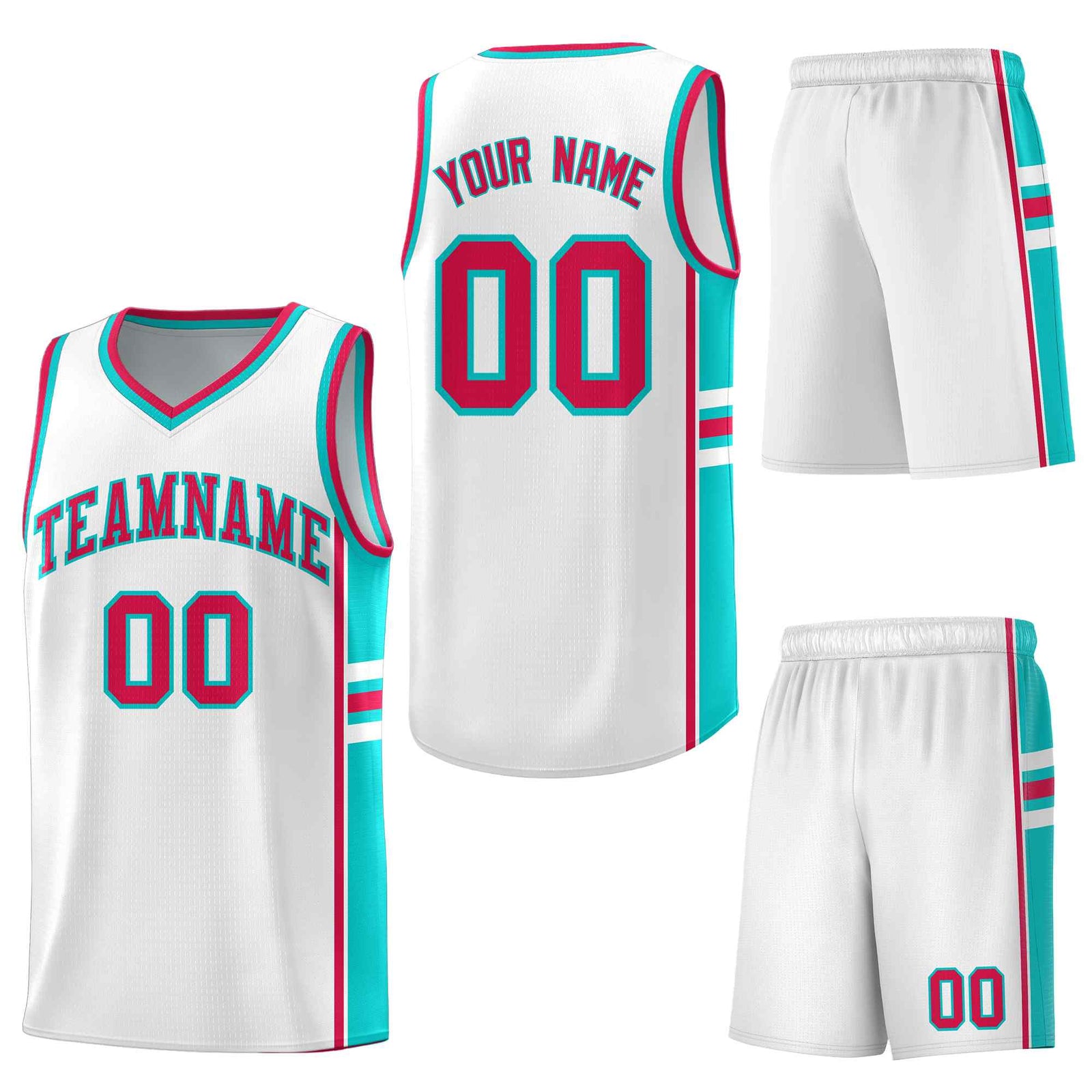Custom White Aqua Classic Color Block Breathable Personalized Uniform Basketball Jersey