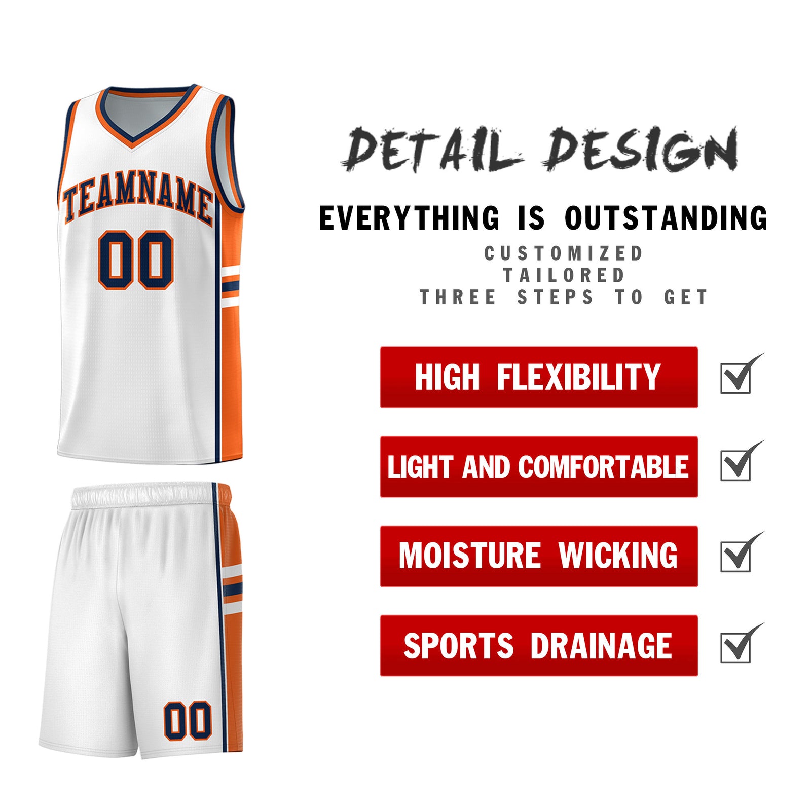 Custom Youth Basketball Jersey - White Orange Personalized Varsity Two-Tone Uniform