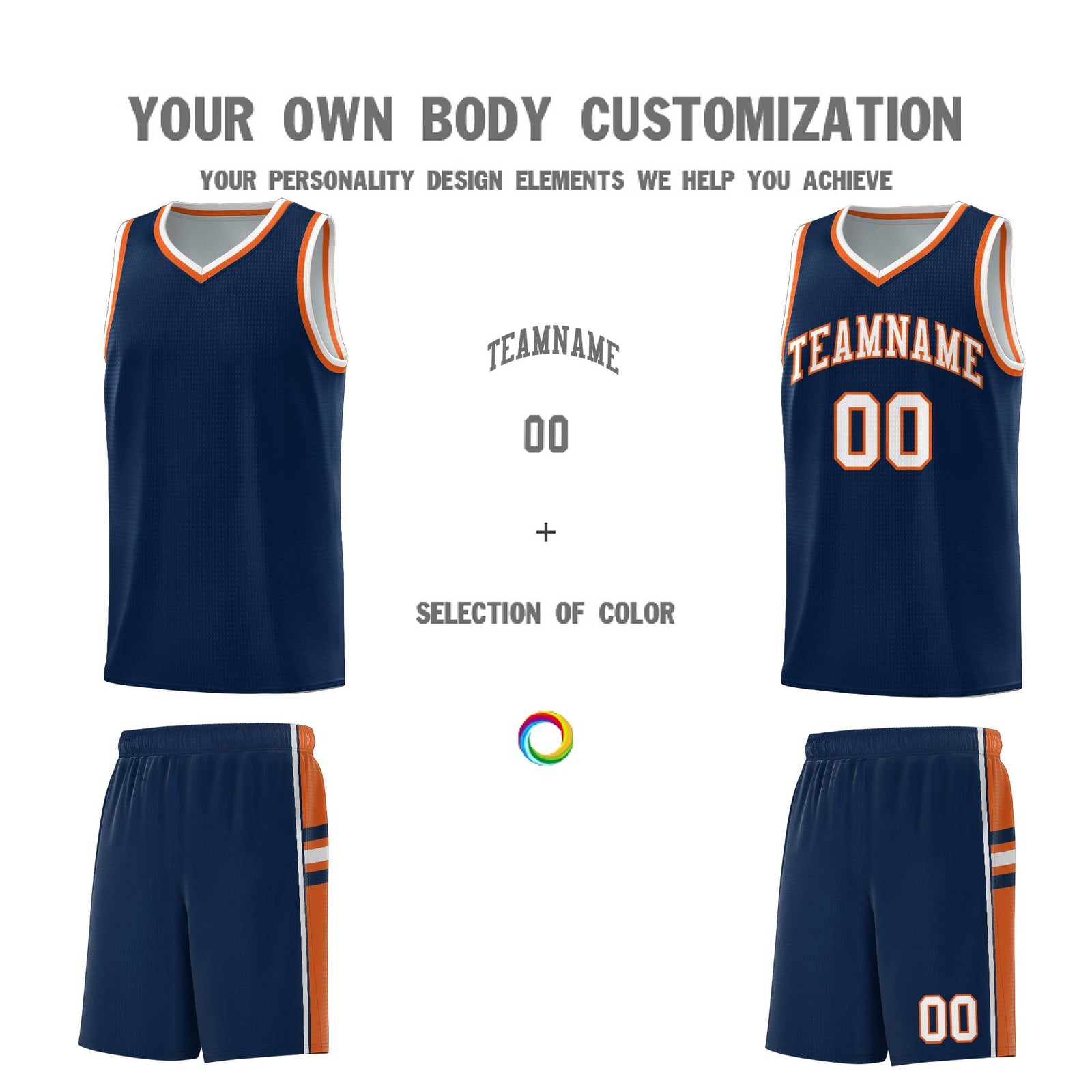 Custom Youth Basketball Jersey - Navy Orange Two-Tone Varsity Jersey Set