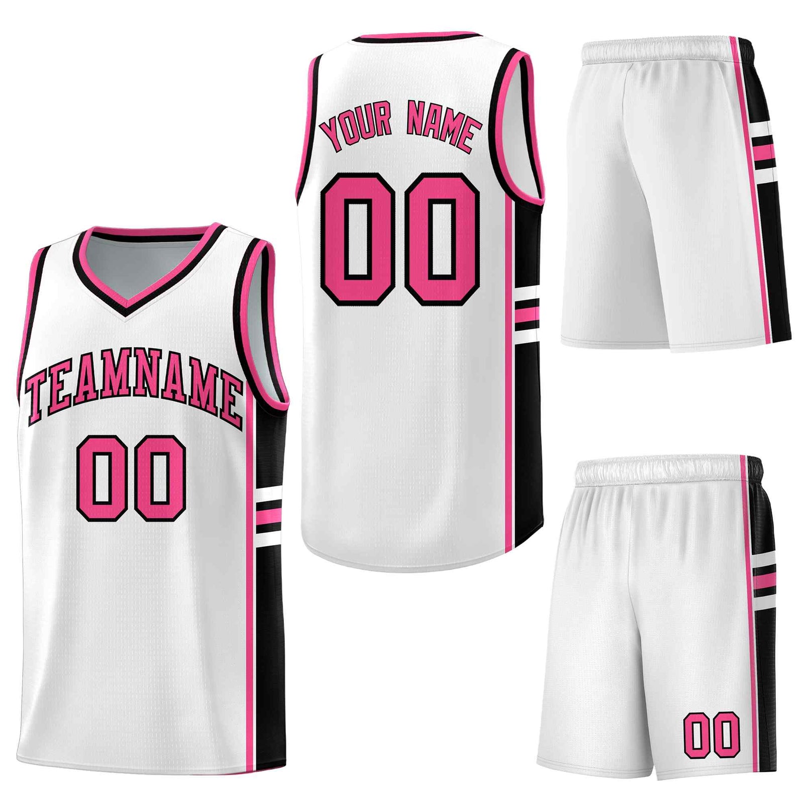 Custom White Pink Classic Color Block Lightweight Personalized Uniform Basketball Jersey
