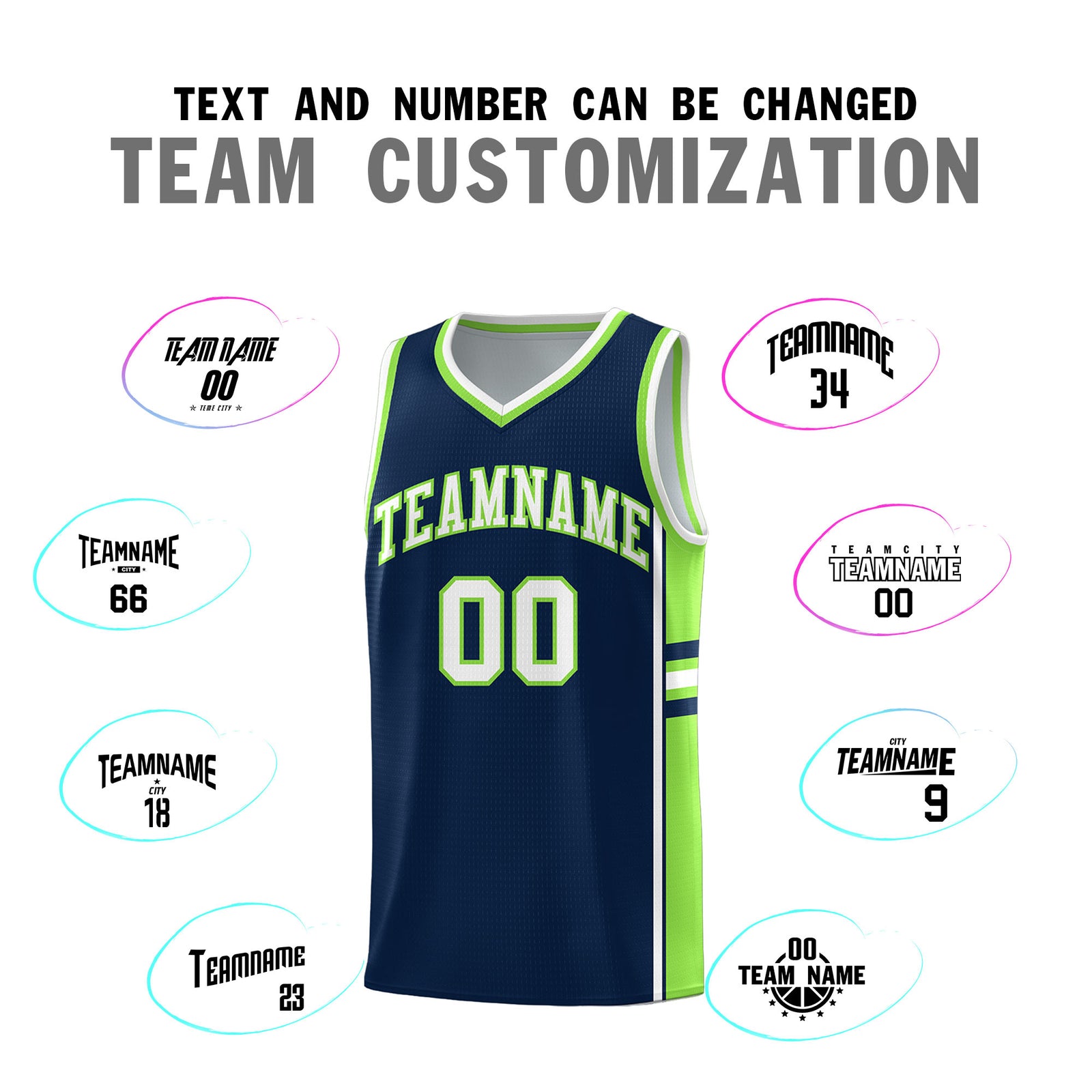 Custom Youth Basketball Jersey - Navy Fluorescent Green Two-Tone Varsity Jersey Set