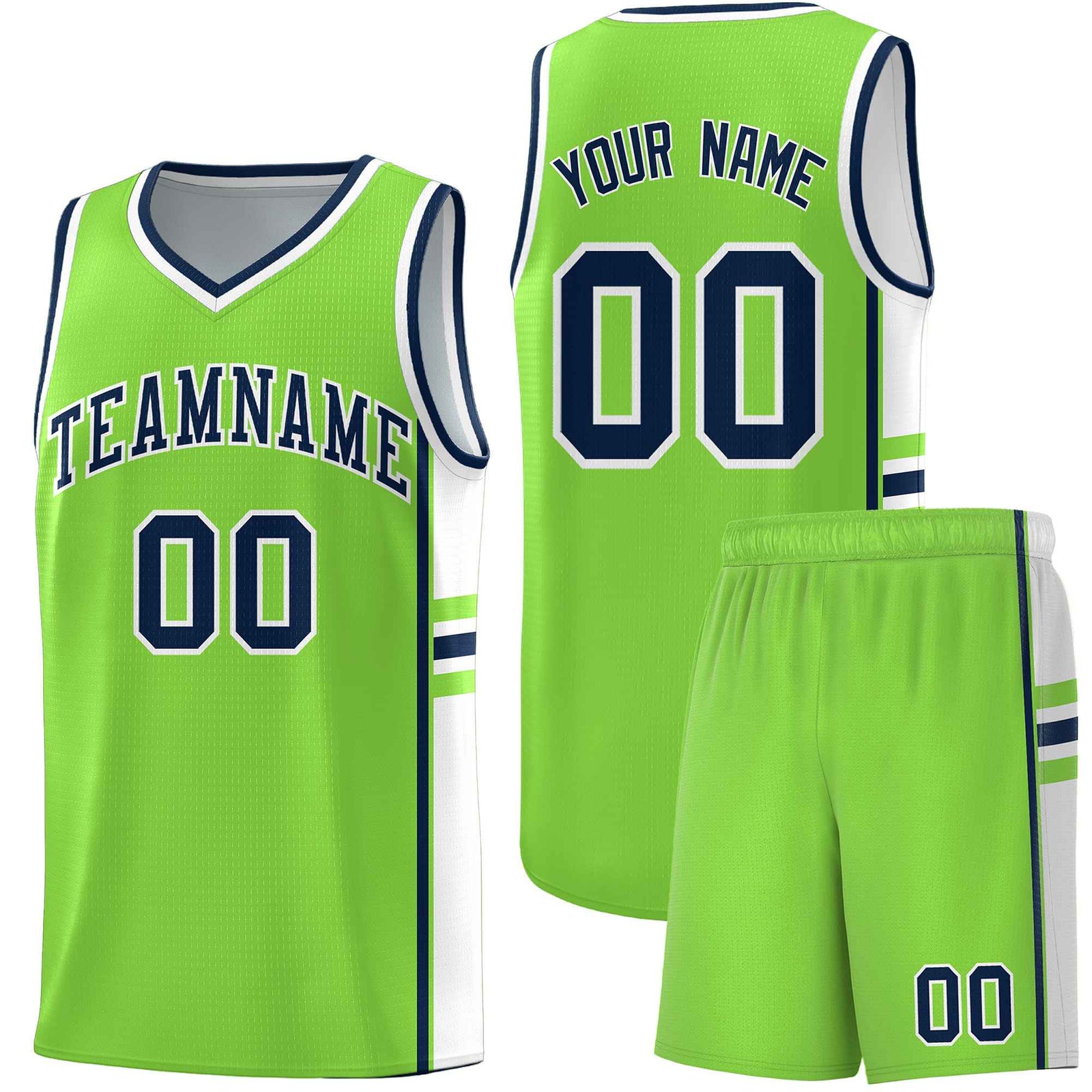 Custom Youth Basketball Jersey - Fluorescent Green White Two-Tone Classic Varsity Uniform