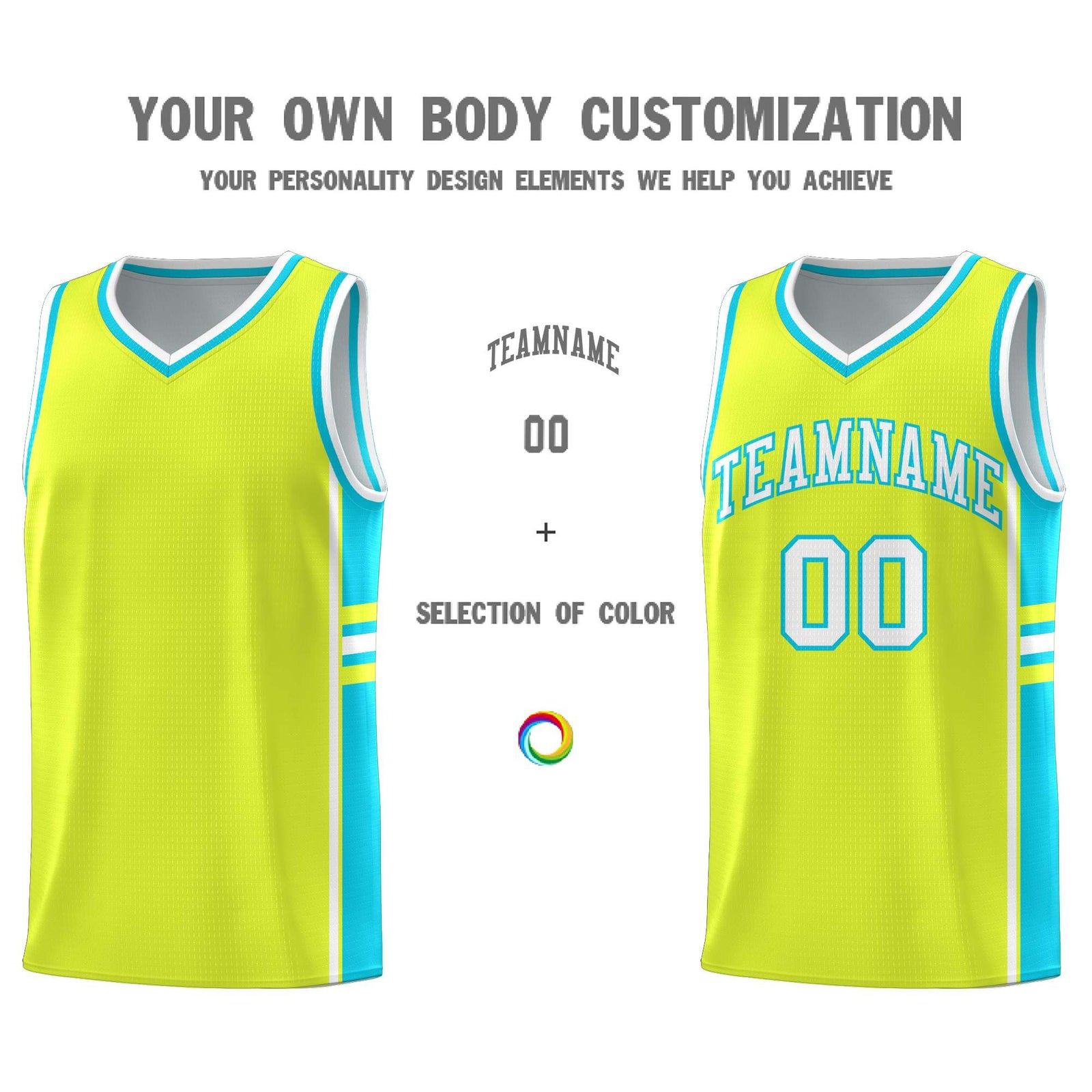 Custom Youth Basketball Jersey - Fluorescent Green Sky Blue Two-Tone Classic Varsity Uniform