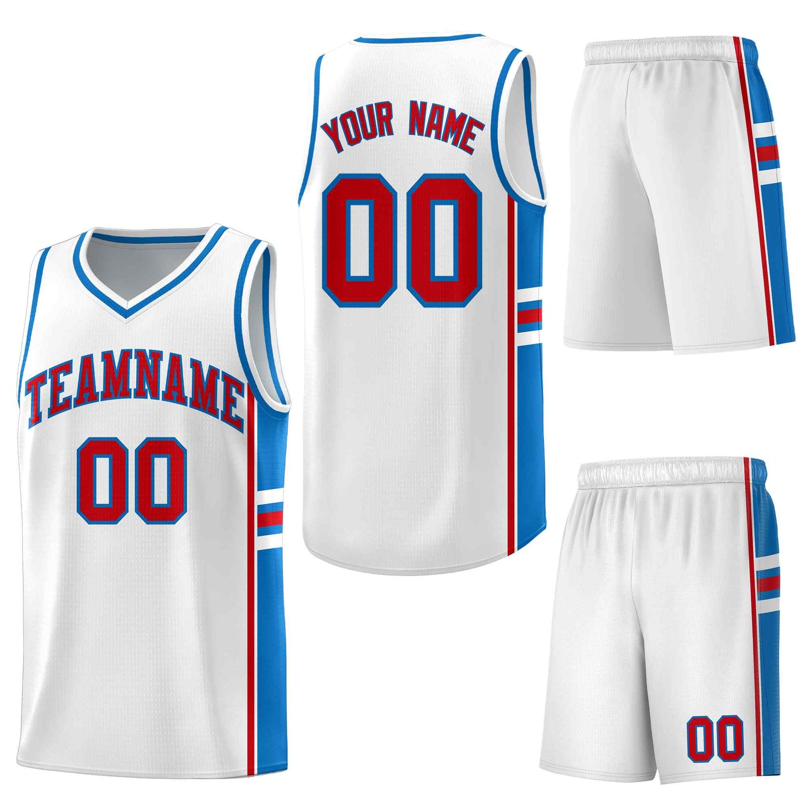 Custom White Royal Classic Color Block Drapable Personalized Uniform Basketball Jersey