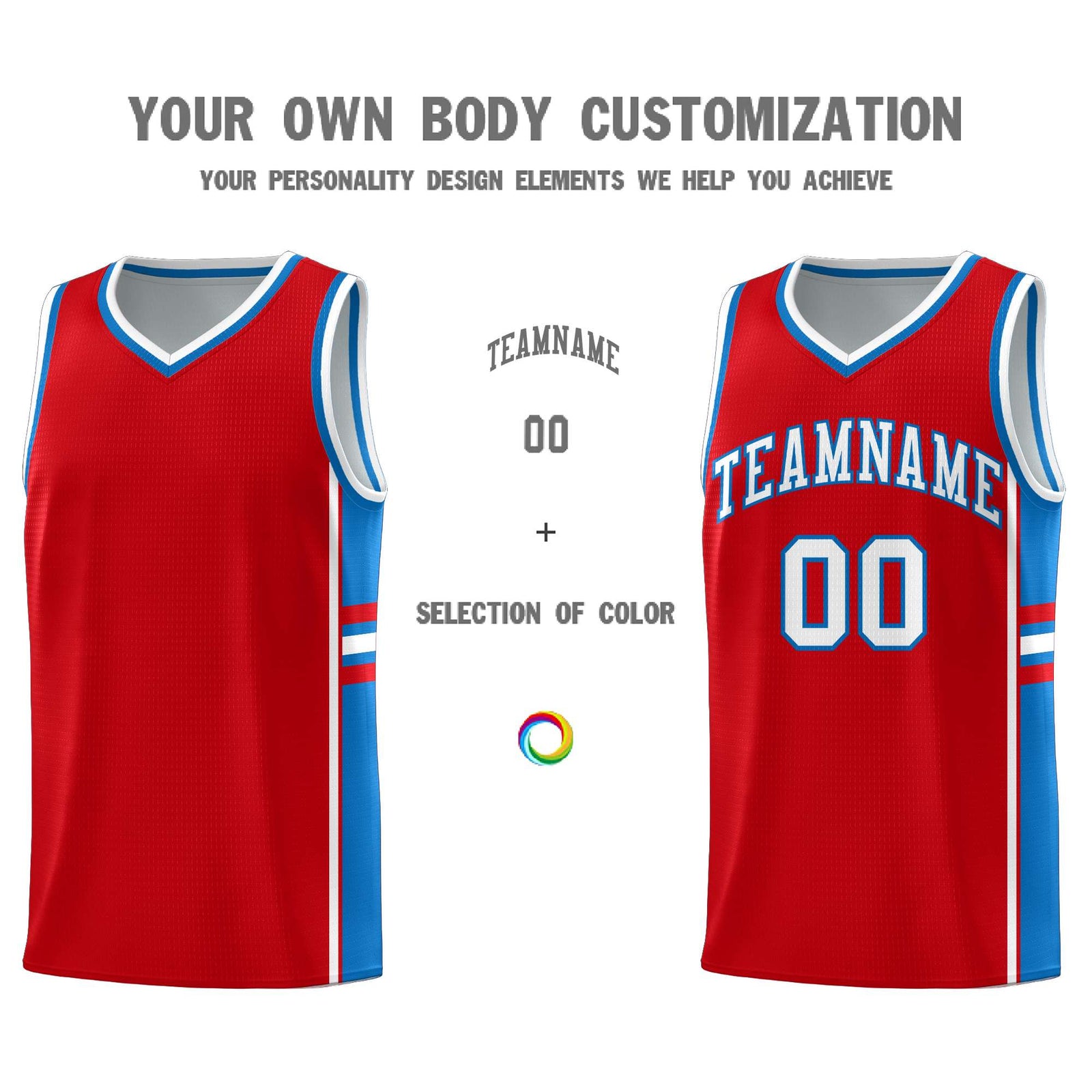 Custom Youth Basketball Jersey - Red Royal Two-Tone Classic Varsity Uniform