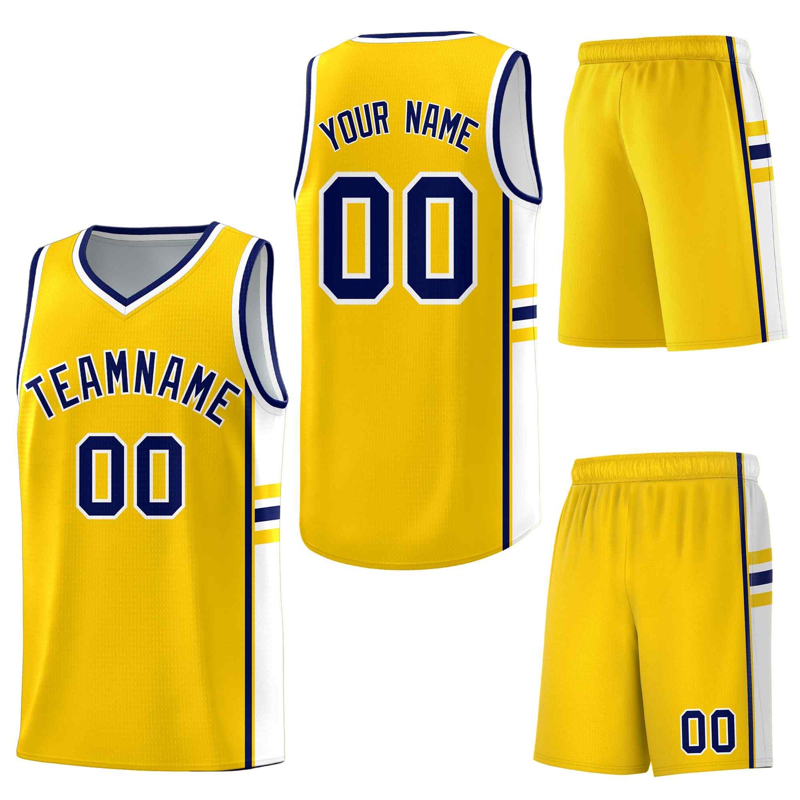 Custom Gold White Classic Color Block Lightweight Personalized Uniform Basketball Jersey