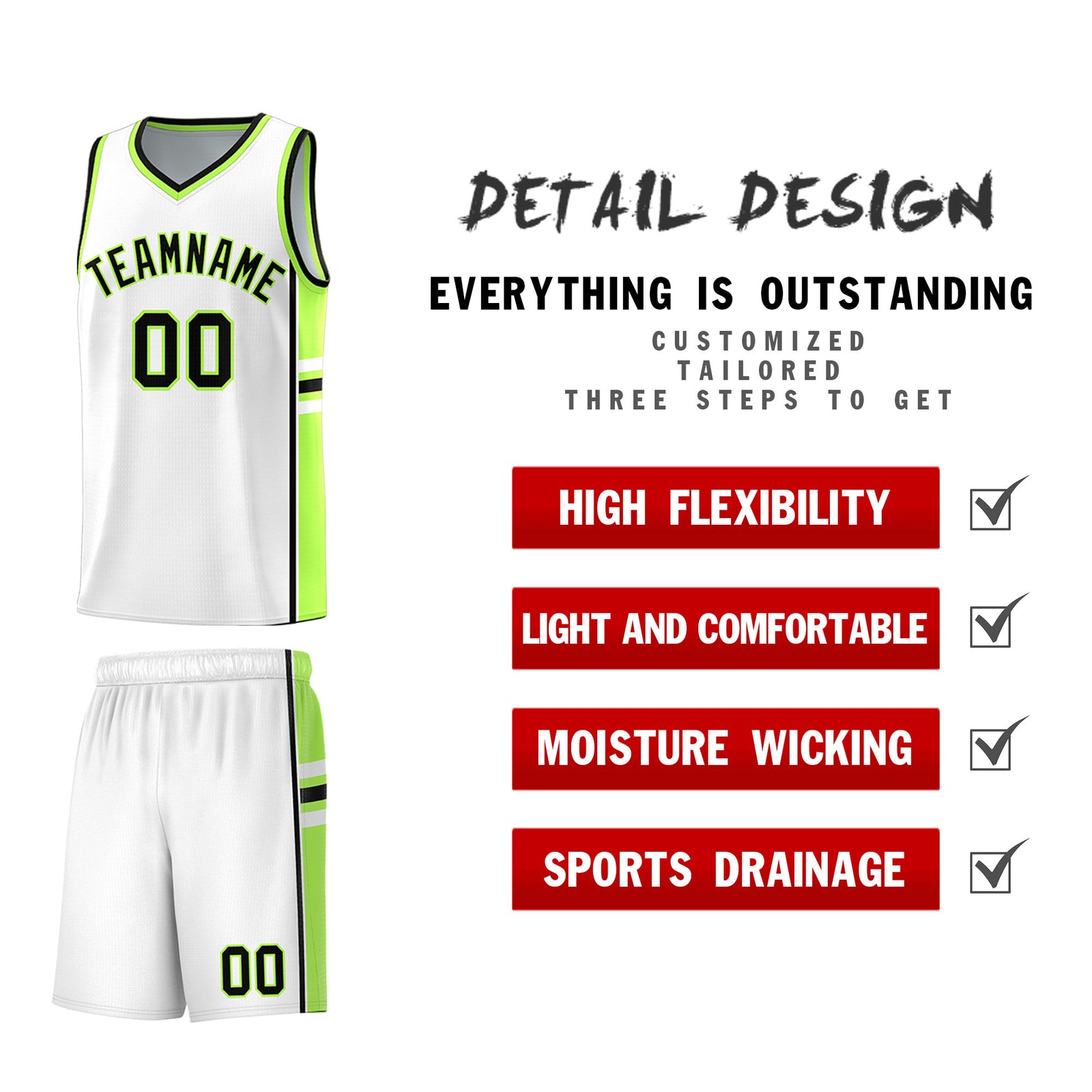 Custom Youth Basketball Jersey - White Fluorescent Green Two-Tone Varsity Jersey Set