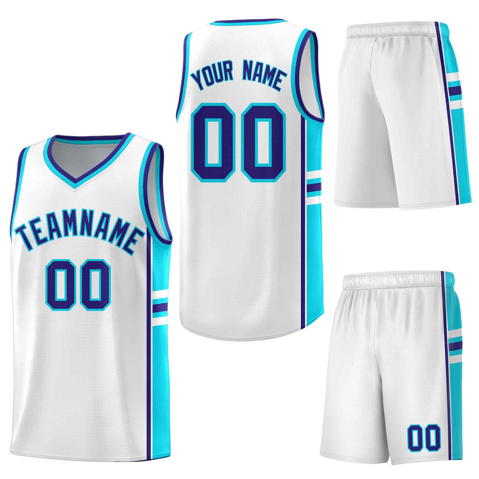 Custom White Royal Classic Color Block Quick-Drying Personalized Uniform Basketball Jersey