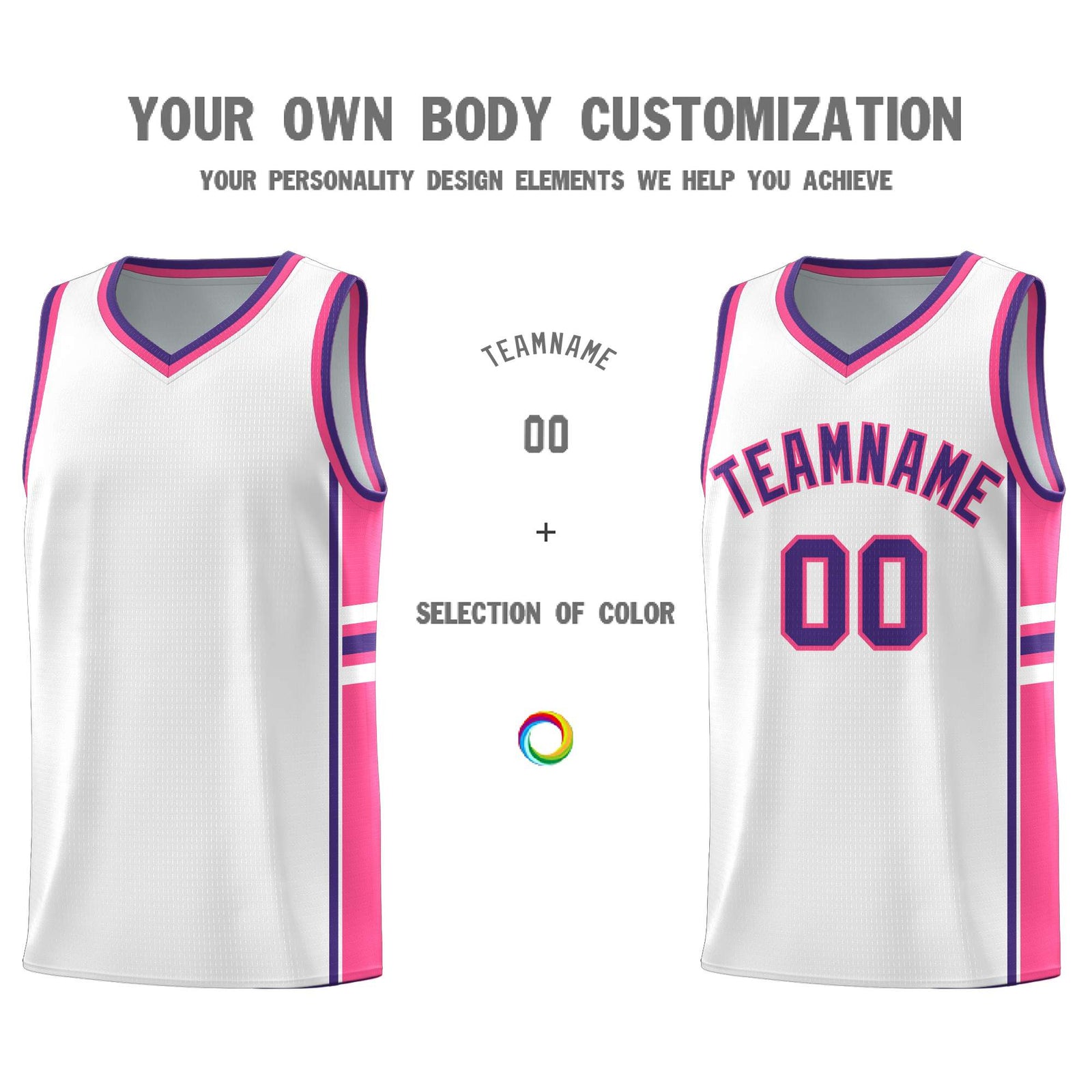 Custom Youth Basketball Jersey - White Pink Personalized Varsity Two-Tone Uniform
