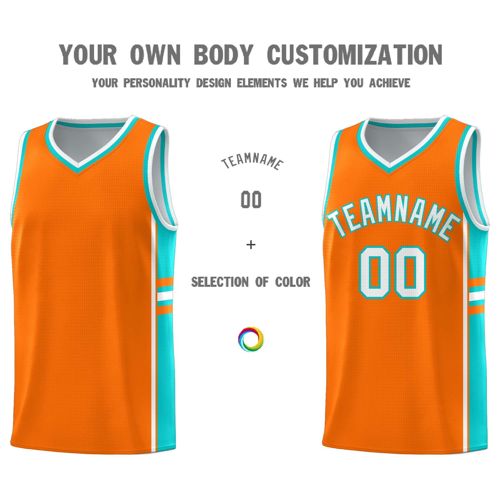 Custom Youth Basketball Jersey - Orange Aqua Two-Tone Varsity Jersey Set