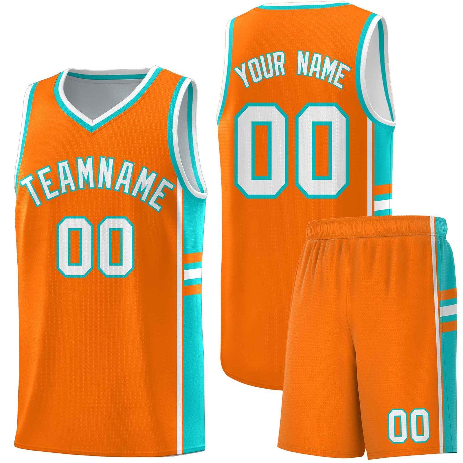 Custom Youth Basketball Jersey - Orange Aqua Two-Tone Varsity Jersey Set