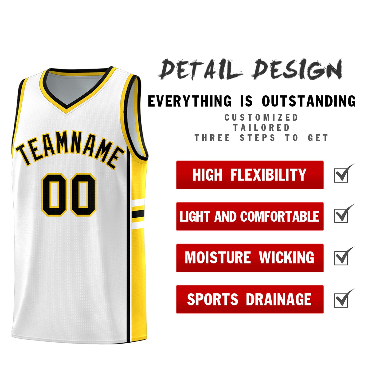 Custom Youth Basketball Jersey - White Gold Personalized Varsity Two-Tone Uniform