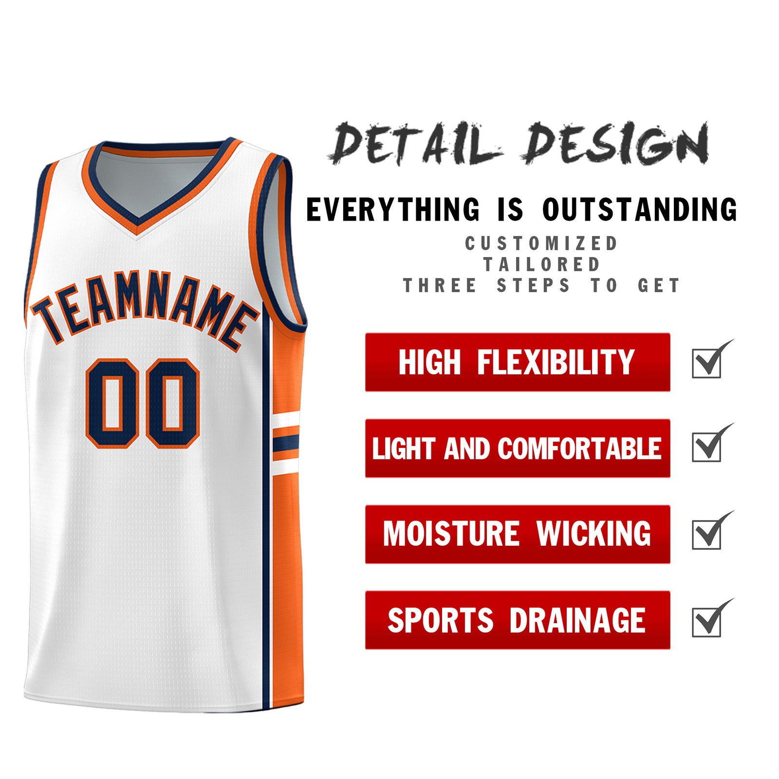 Custom Youth Basketball Jersey - White Orange Personalized Varsity Two-Tone Uniform